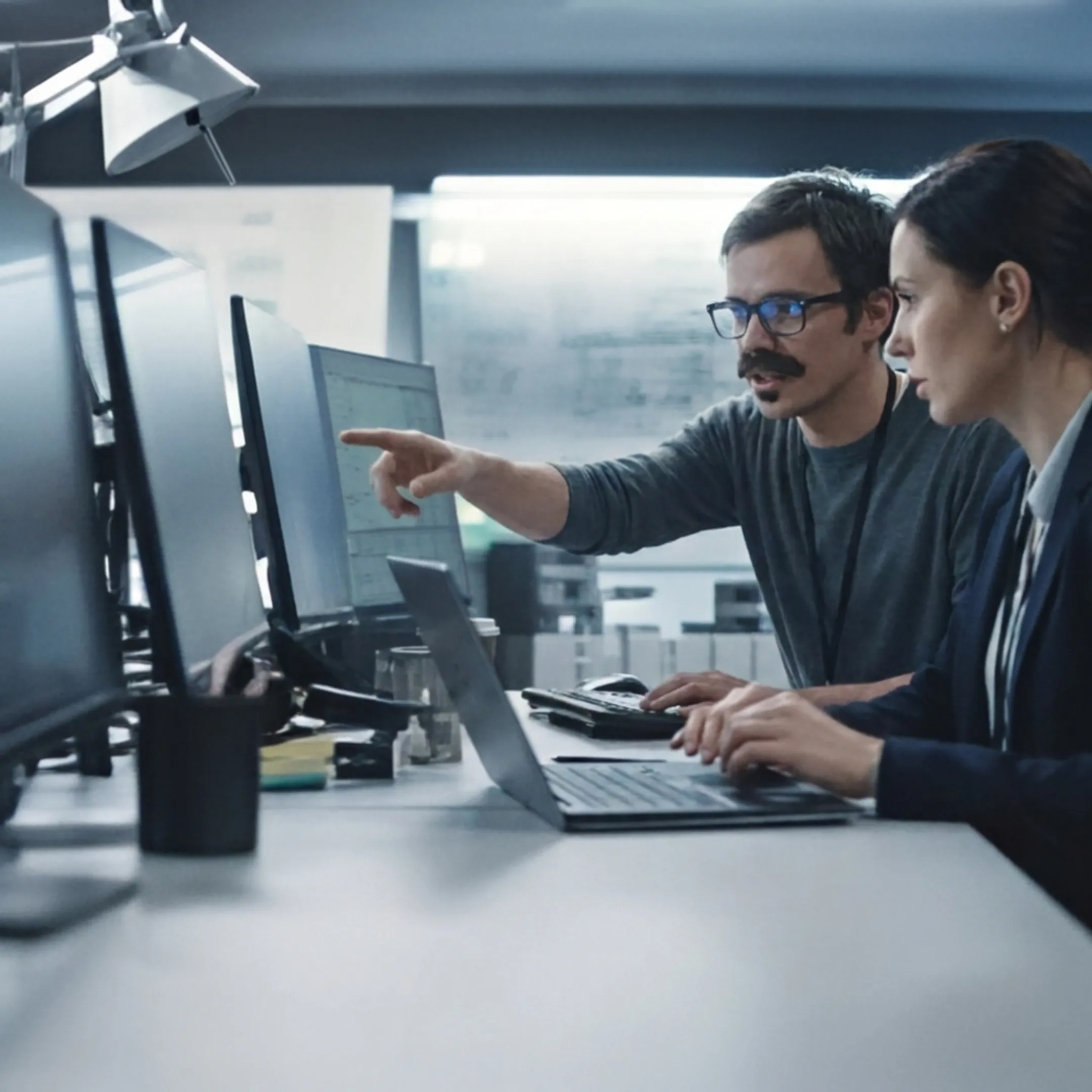 Engineer providing computer support at an office