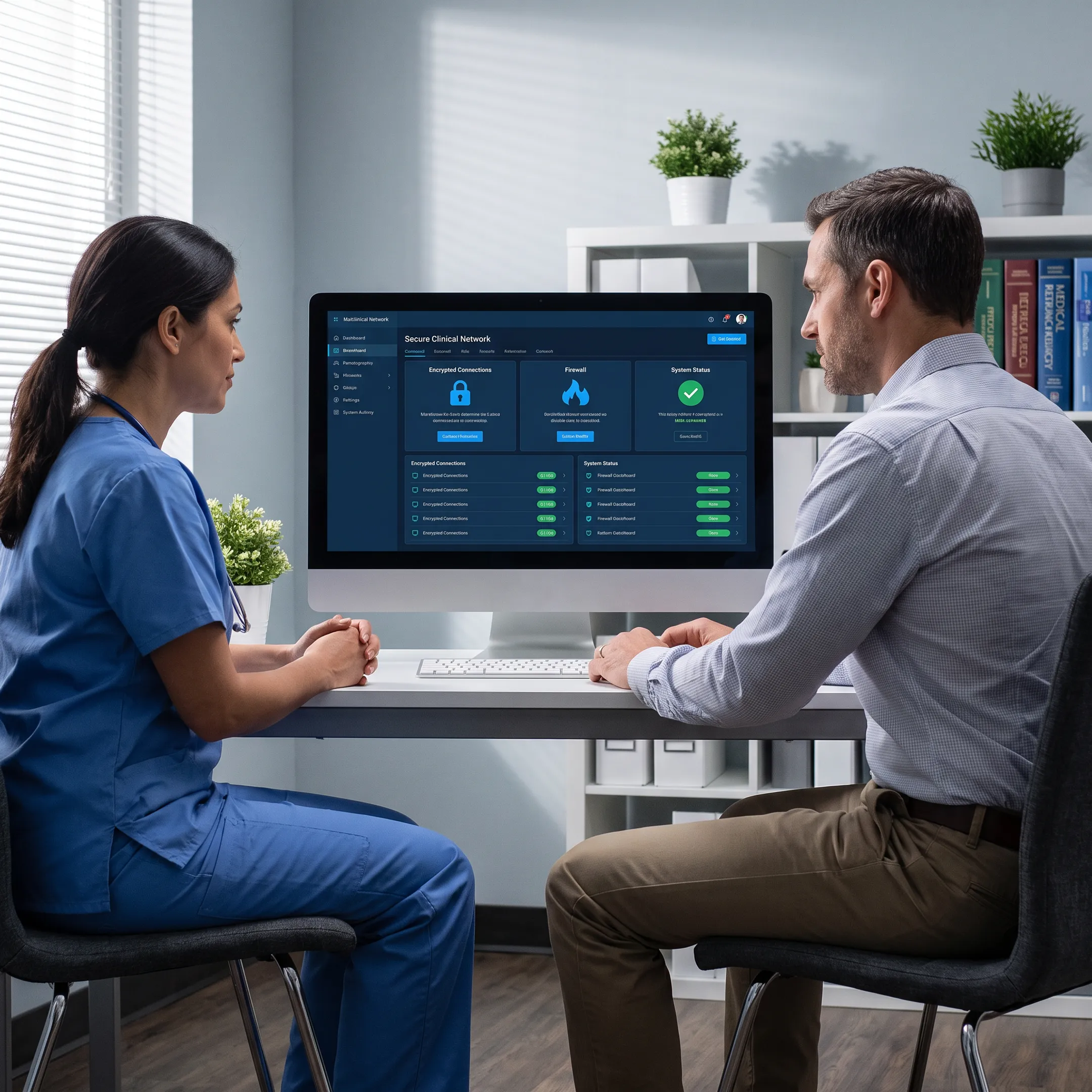 Healthcare professional reviewing secure IT systems