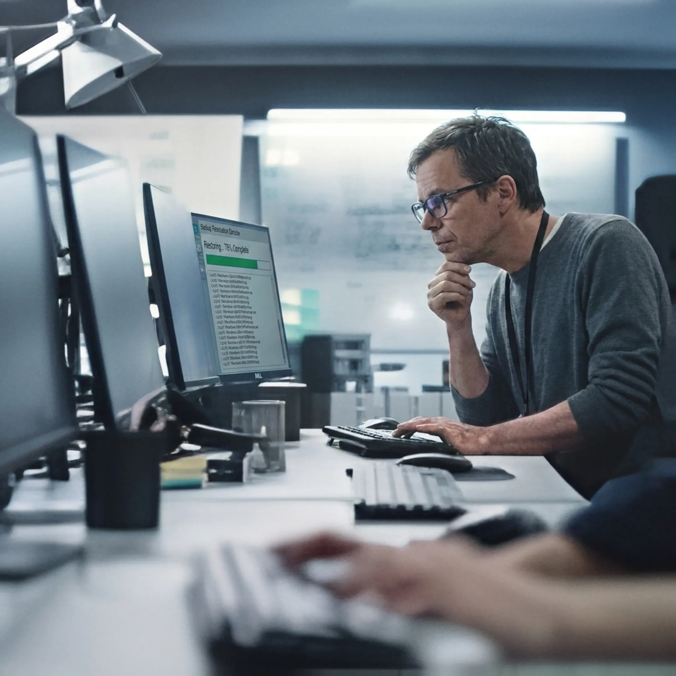 Technician restoring business data