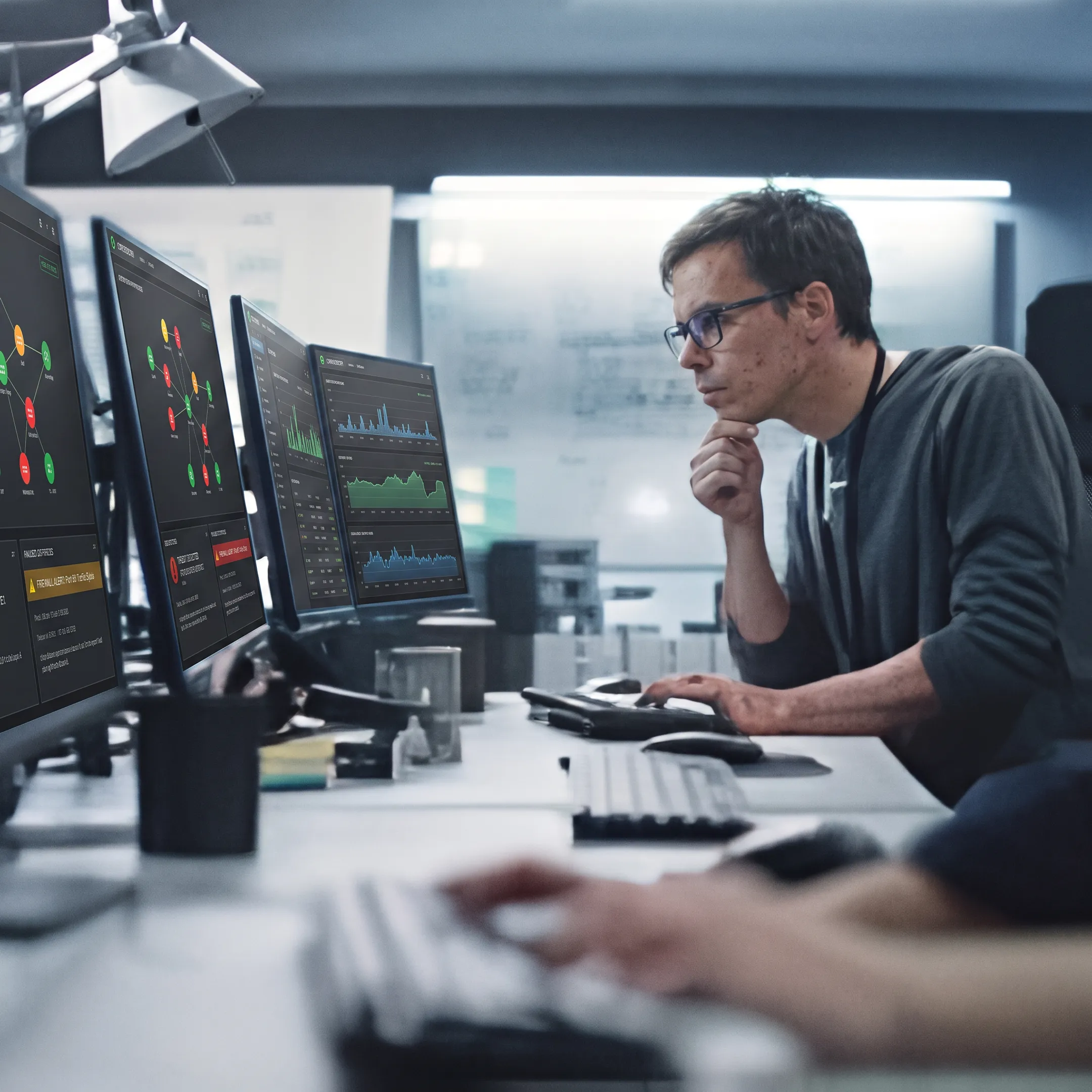 IT professional monitoring business network systems