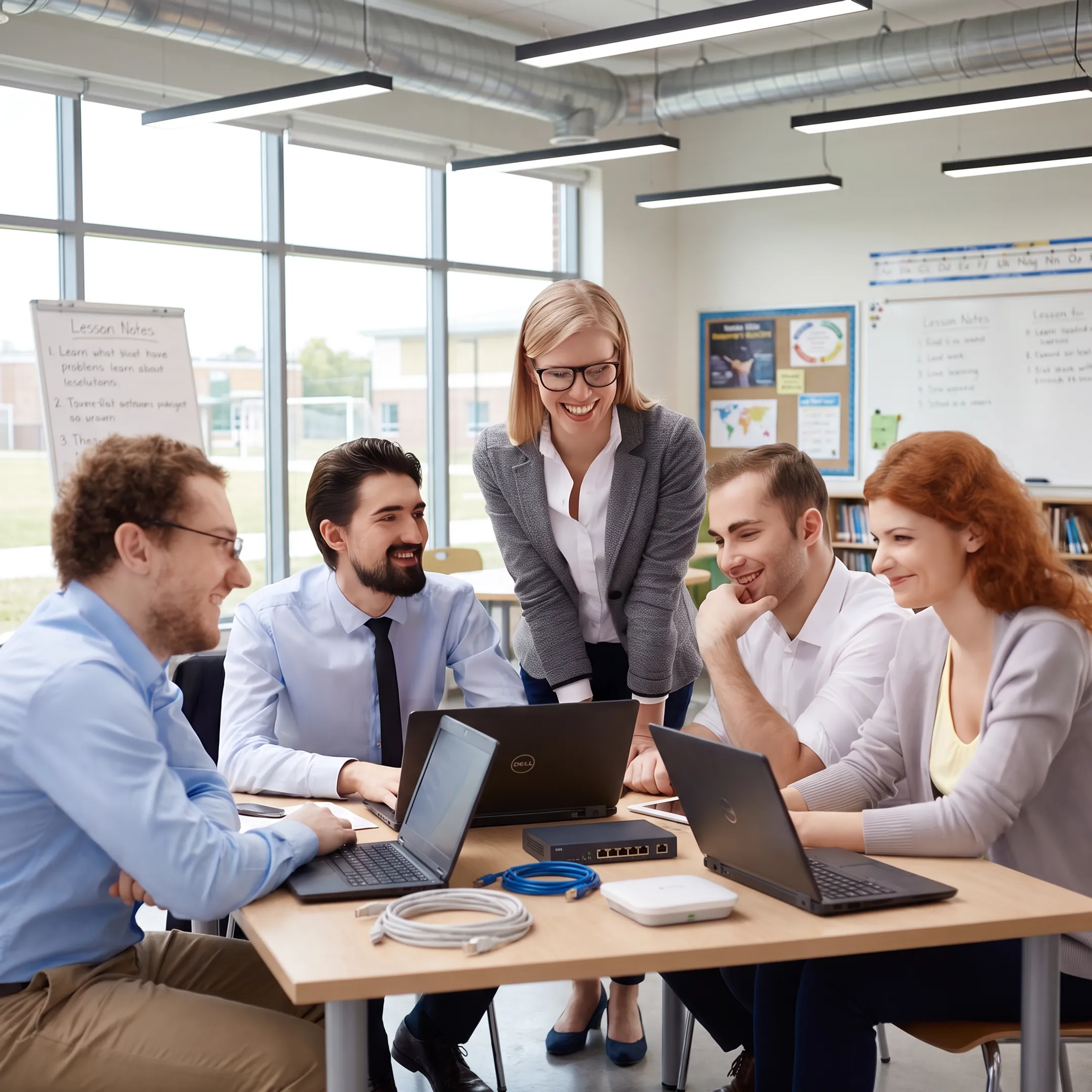 IT specialist supporting educators in a modern classroom