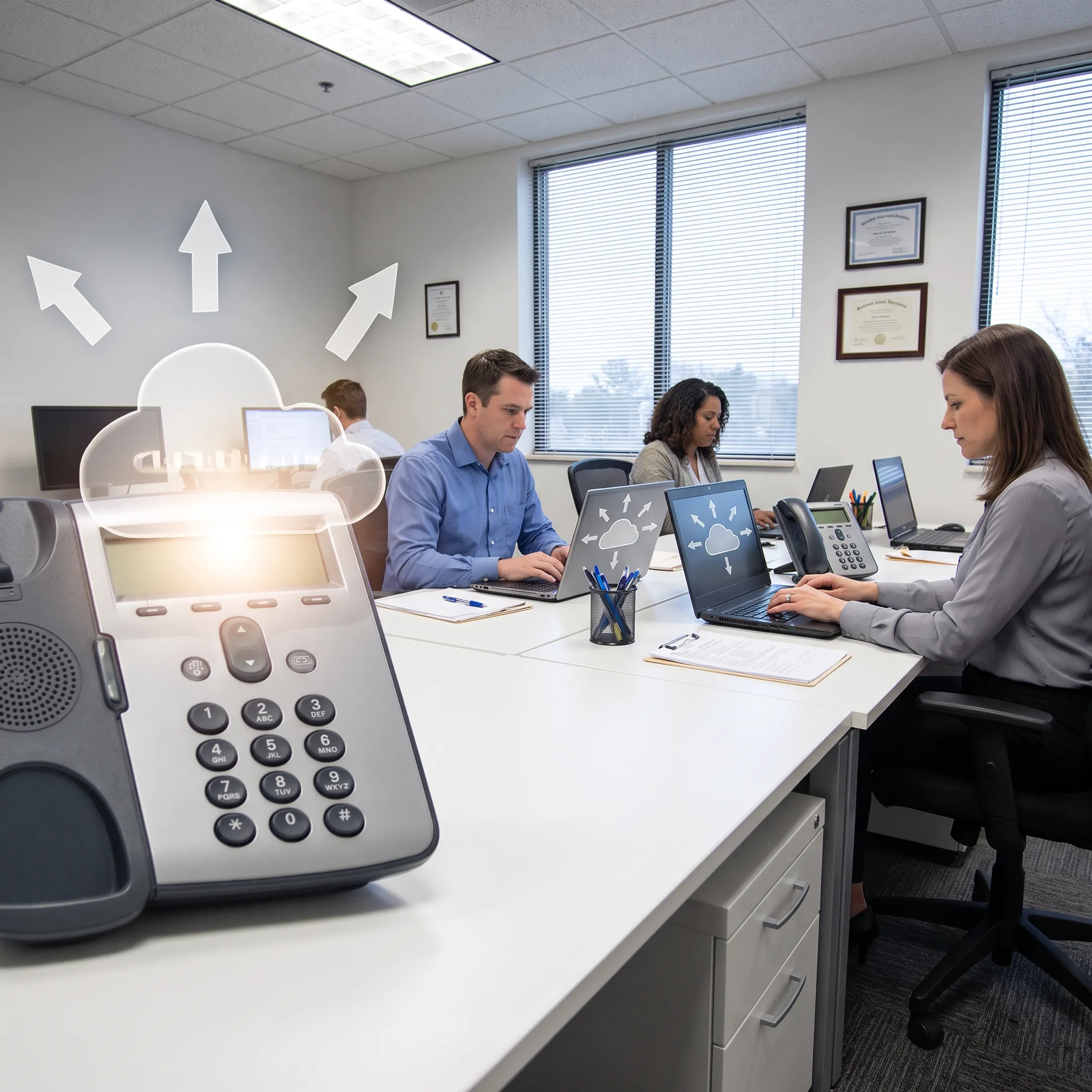 Small business team using cloud-based VoIP phones
