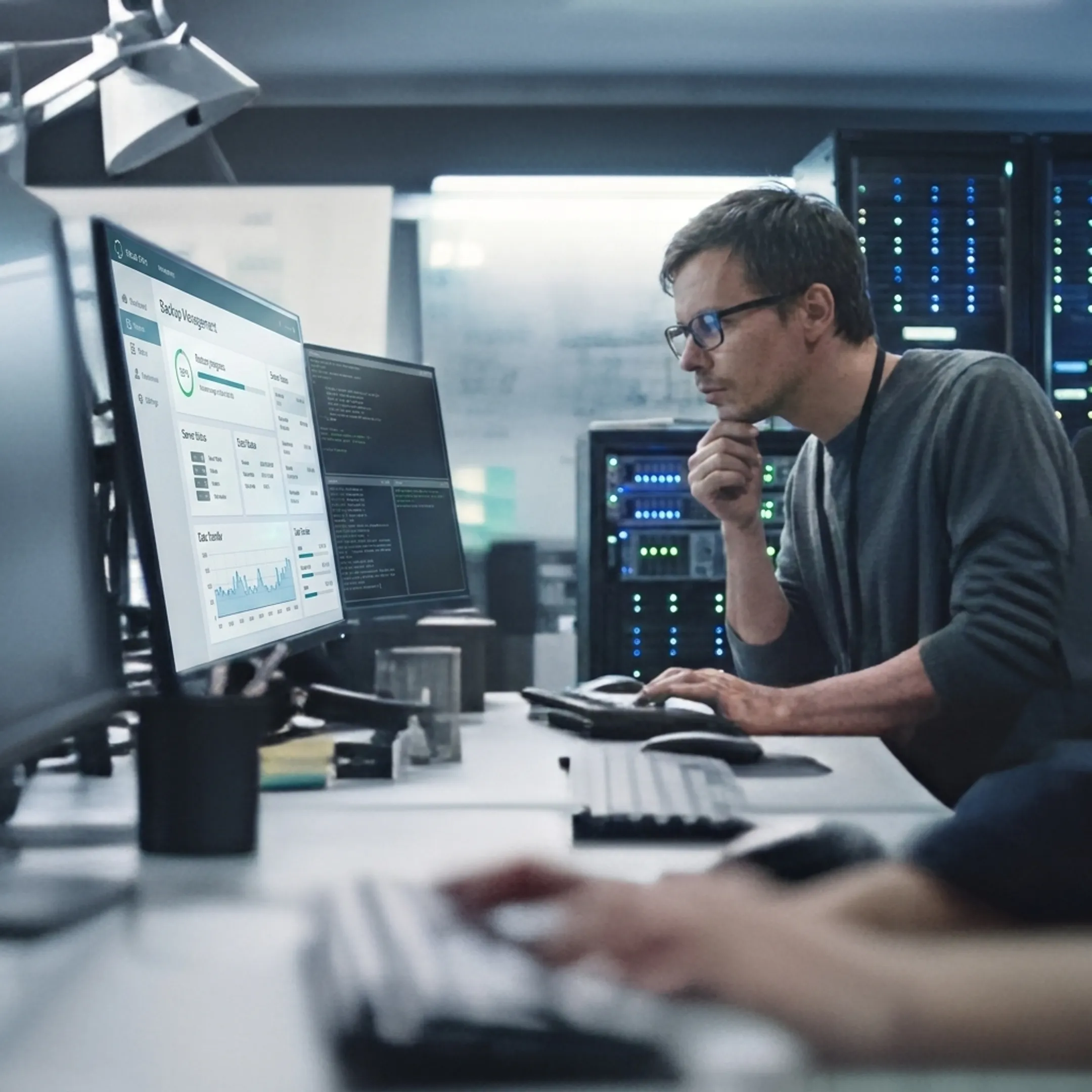 Technician managing virtual machine recovery