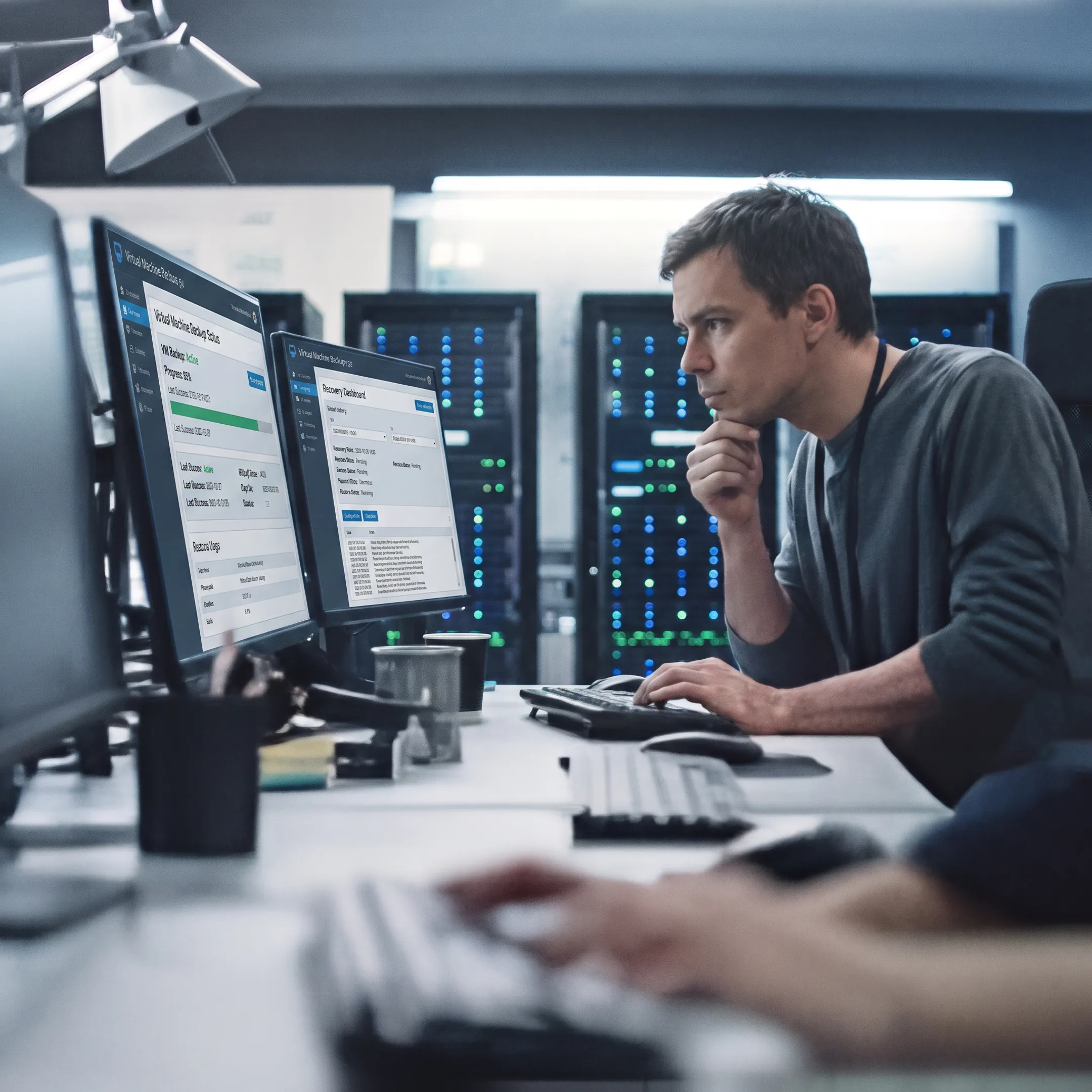 IT professional monitoring VMware backup status