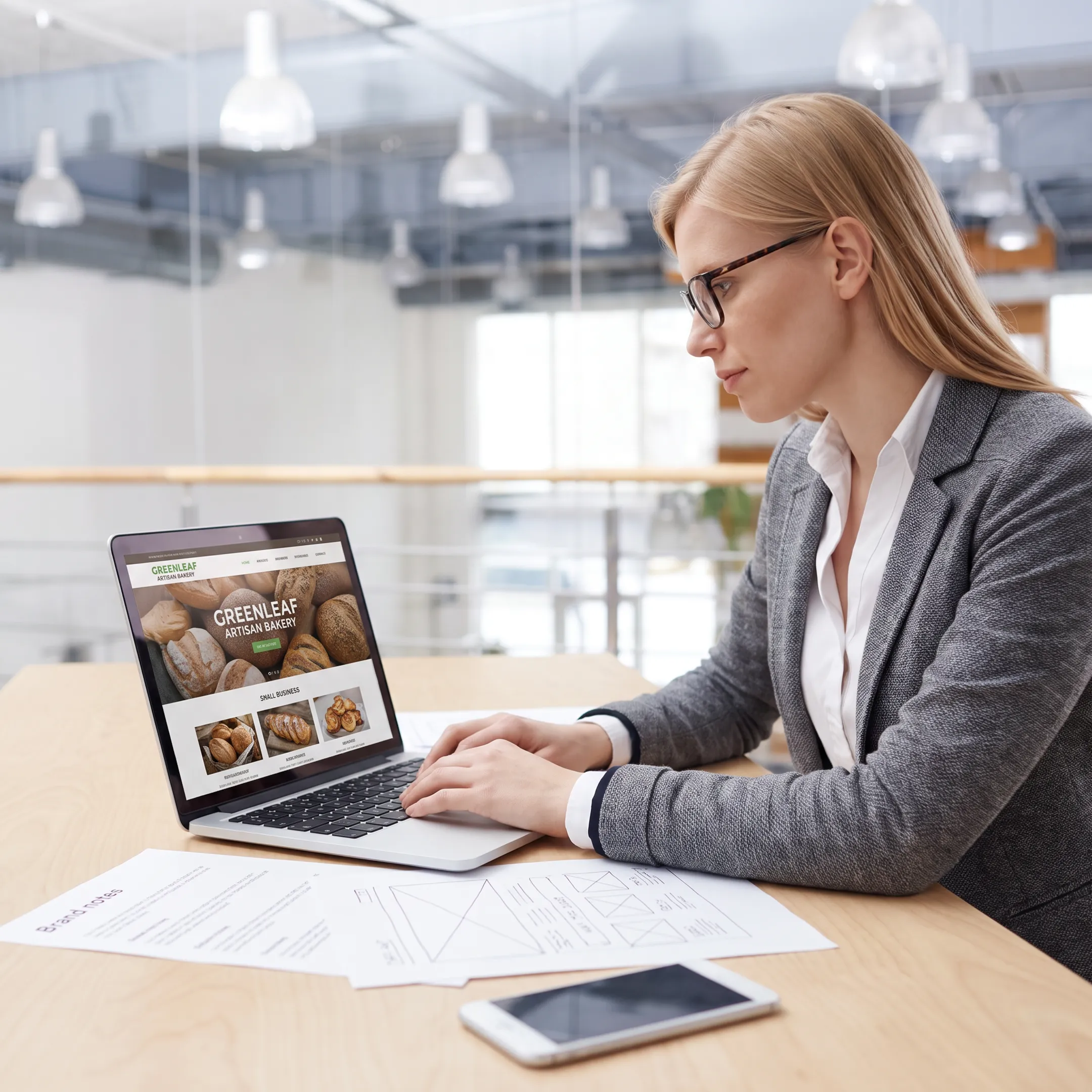 Designer reviewing a small business website on a laptop