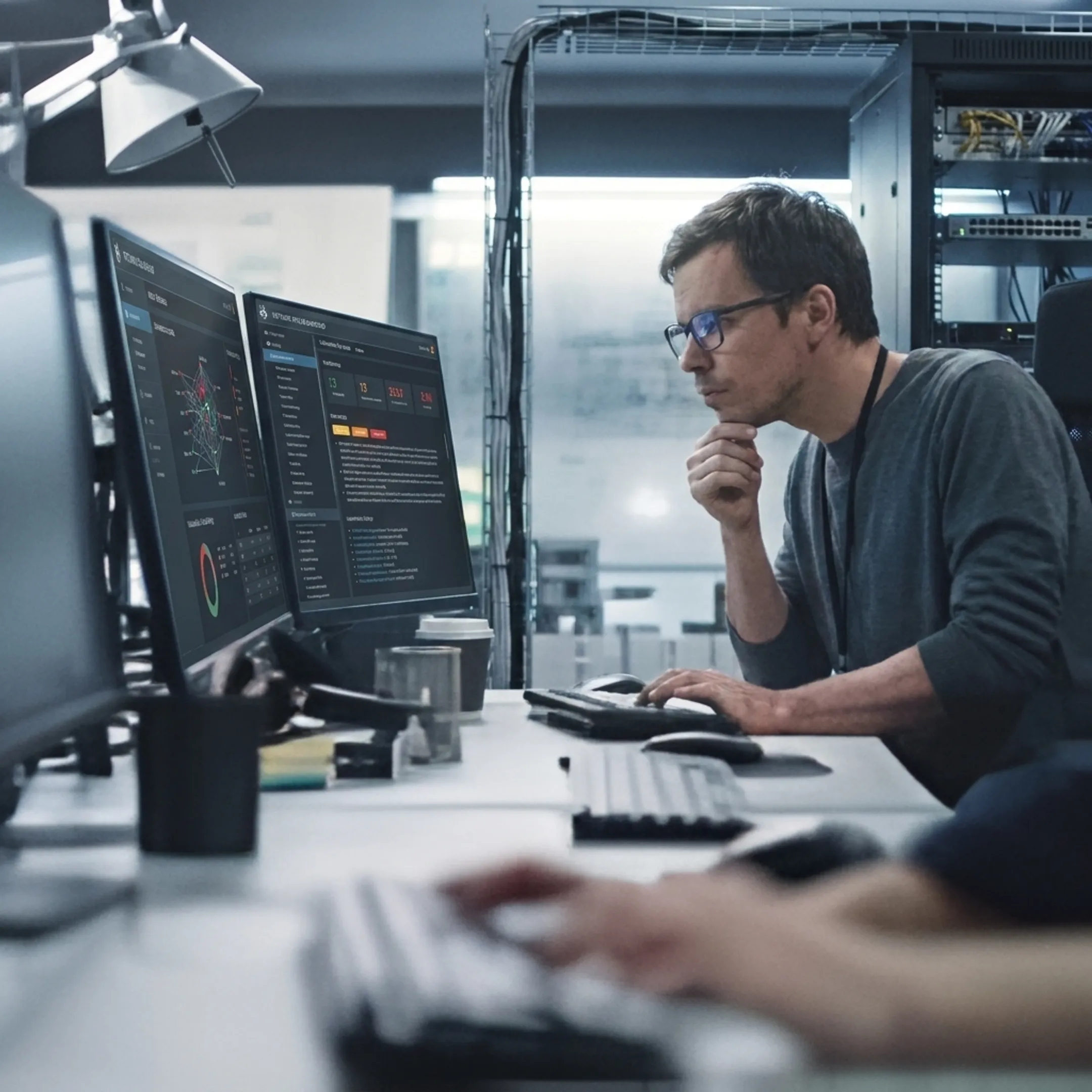 IT engineer reviewing vulnerability scan results
