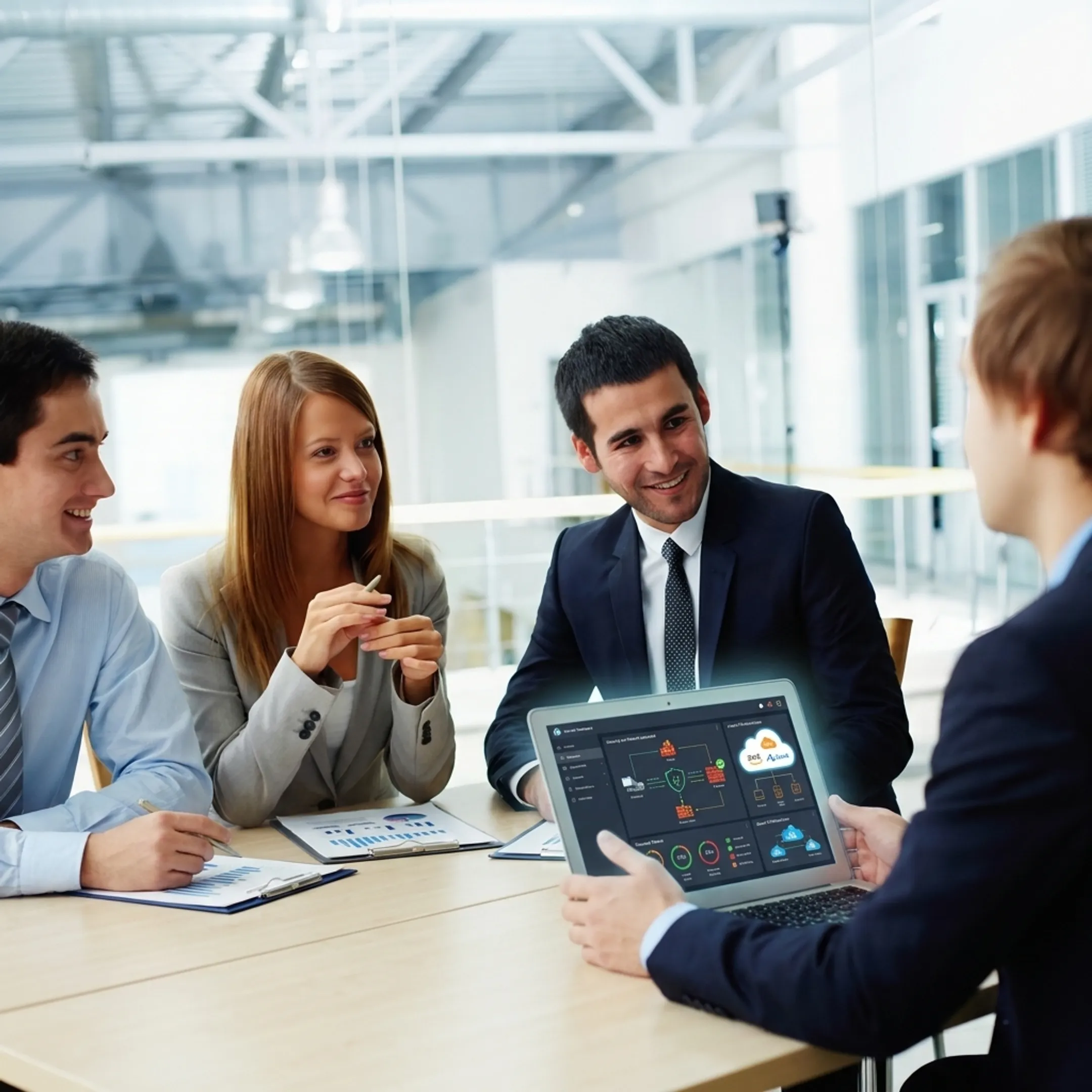 IT consultant discussing technology strategy with business leaders