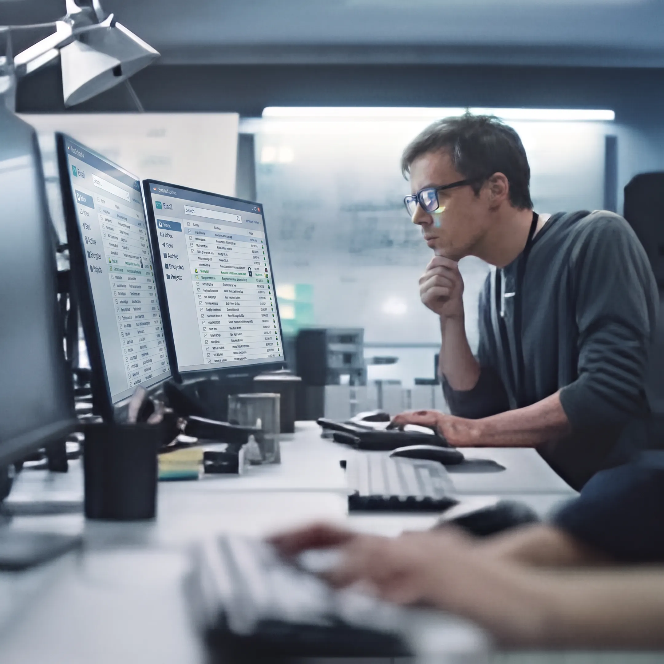 IT professional reviewing a secure email archive dashboard