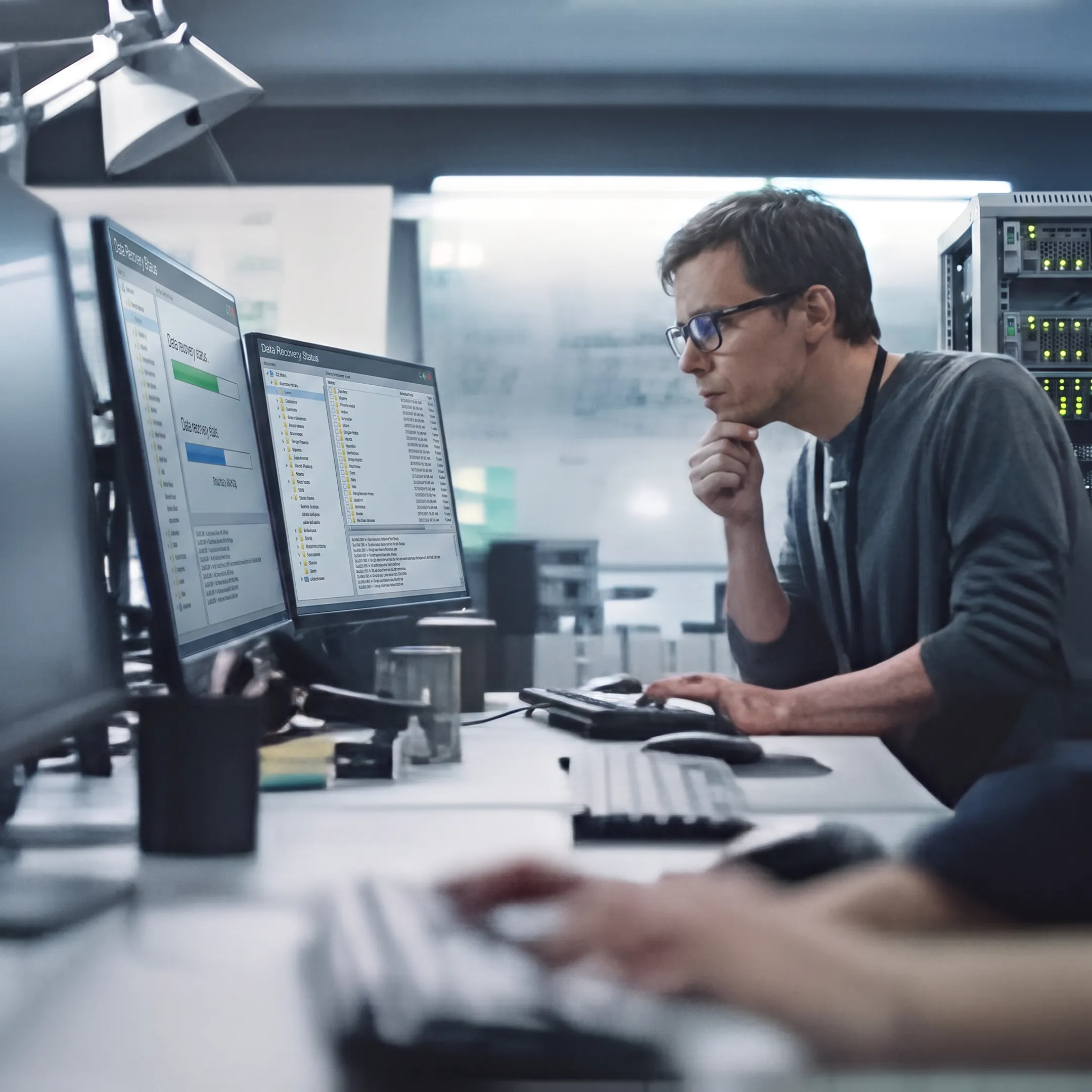 IT specialist reviewing data recovery systems