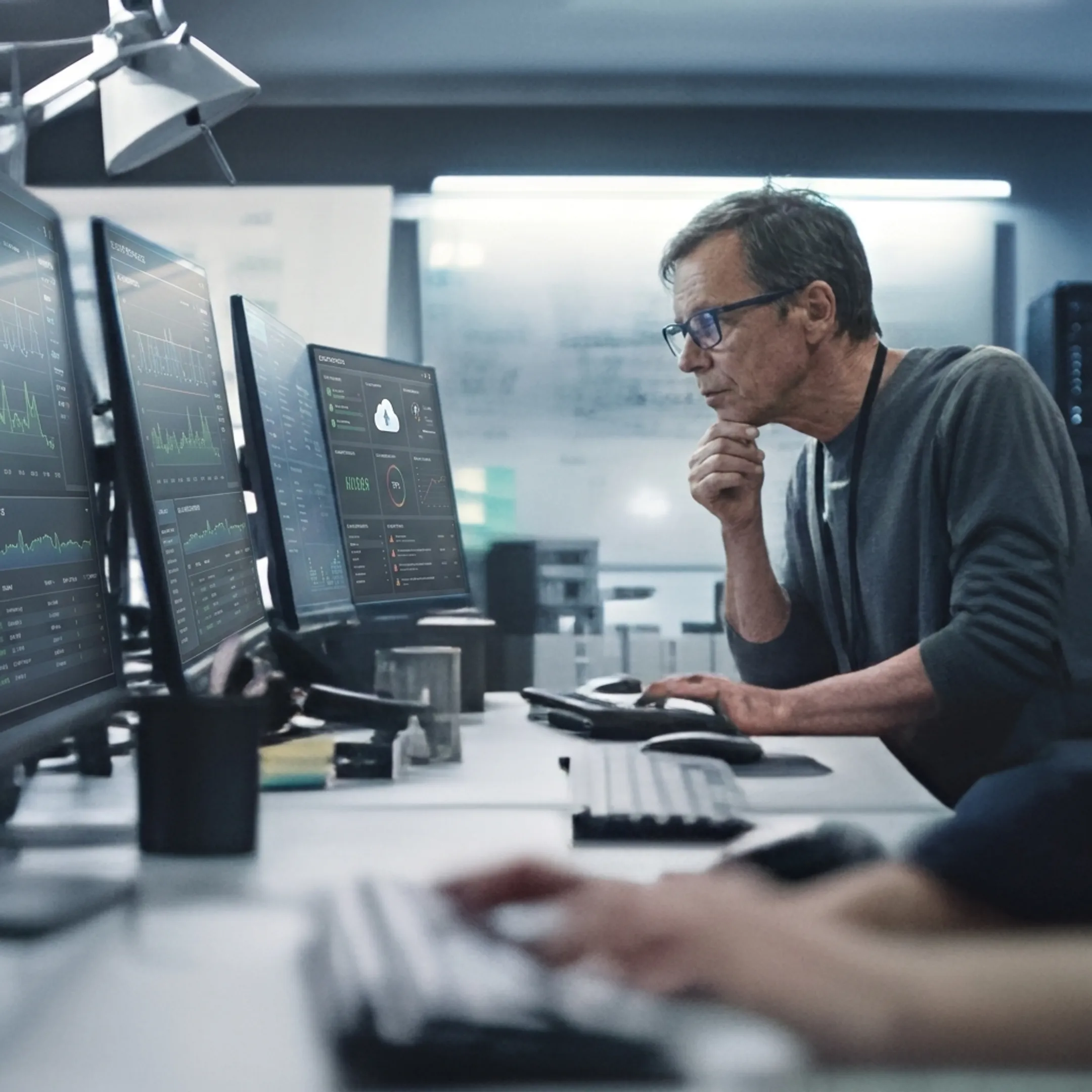 Technician reviewing managed IT systems