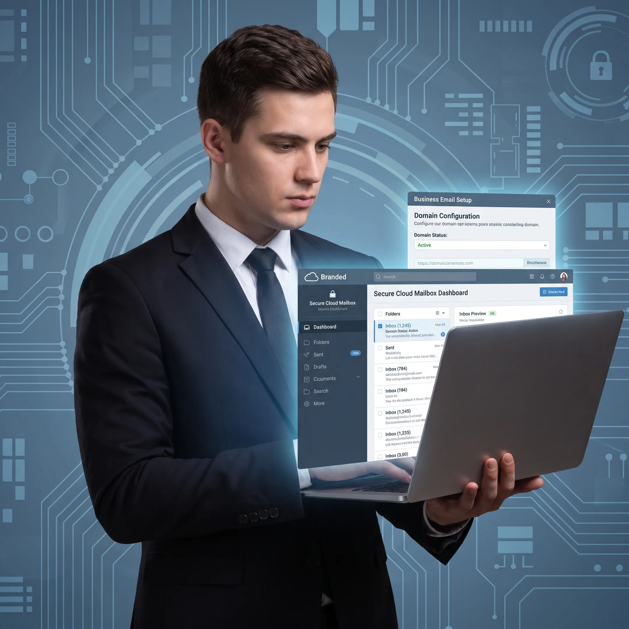 IT professional configuring business email on a laptop