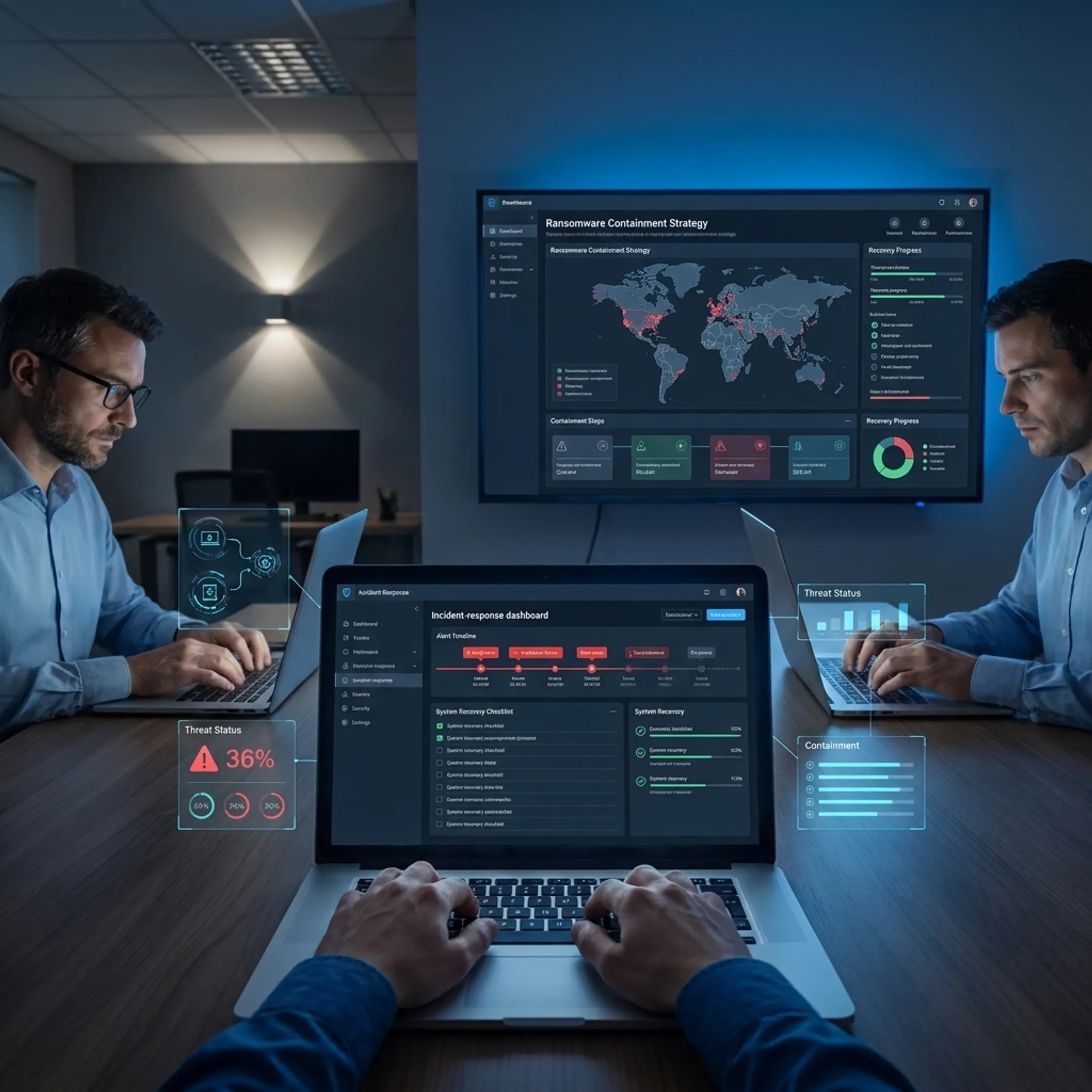 IT team coordinating a ransomware response