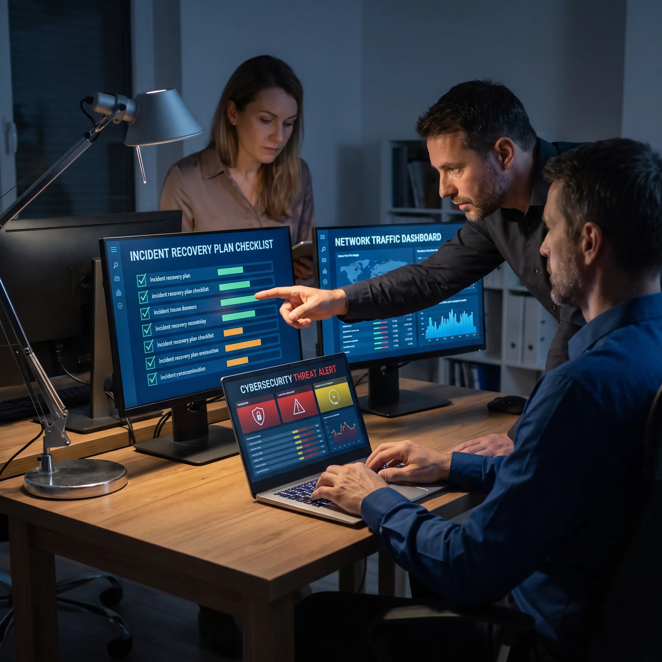 Cybersecurity consultant reviewing ransomware response data