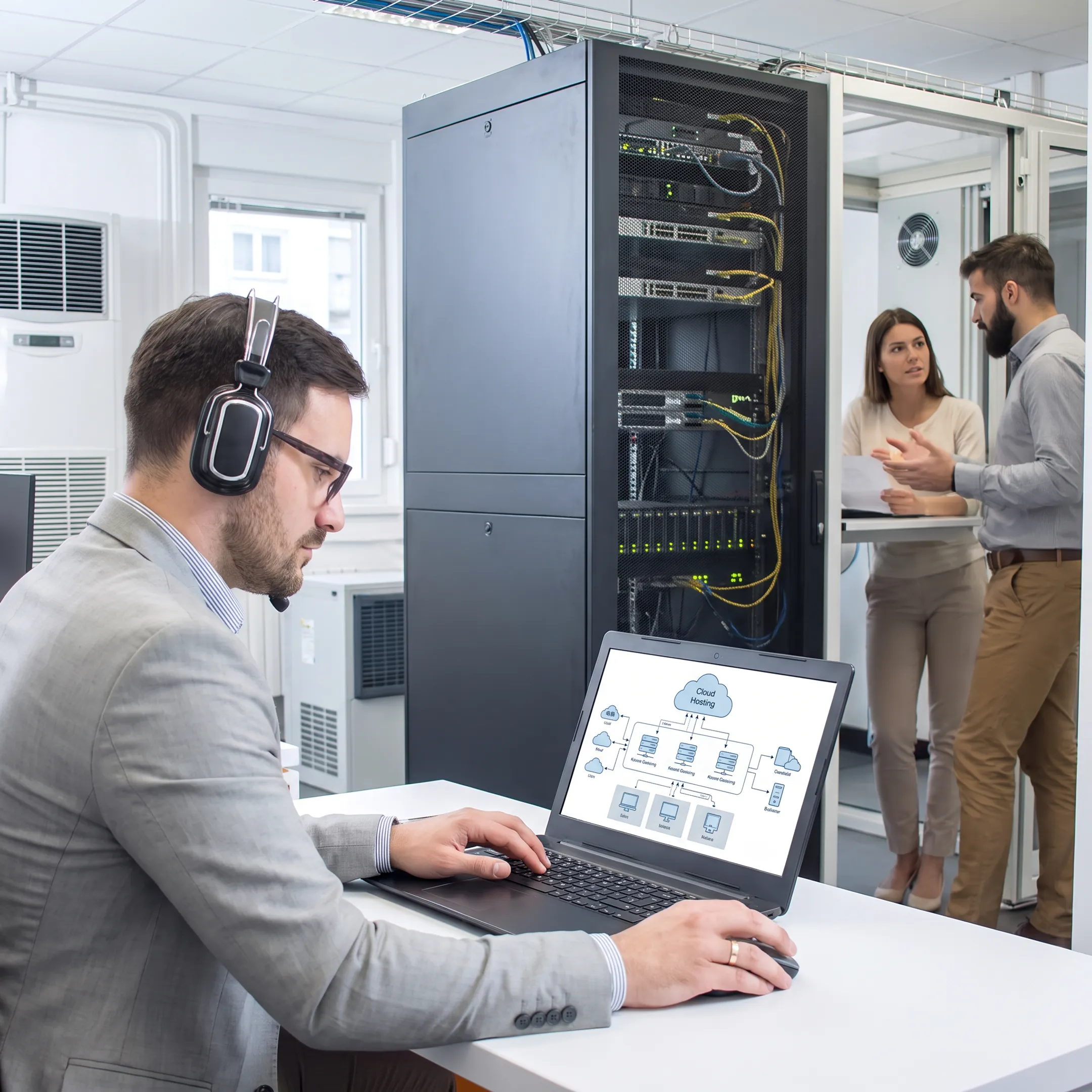 Consultant reviewing managed cloud hosting plan