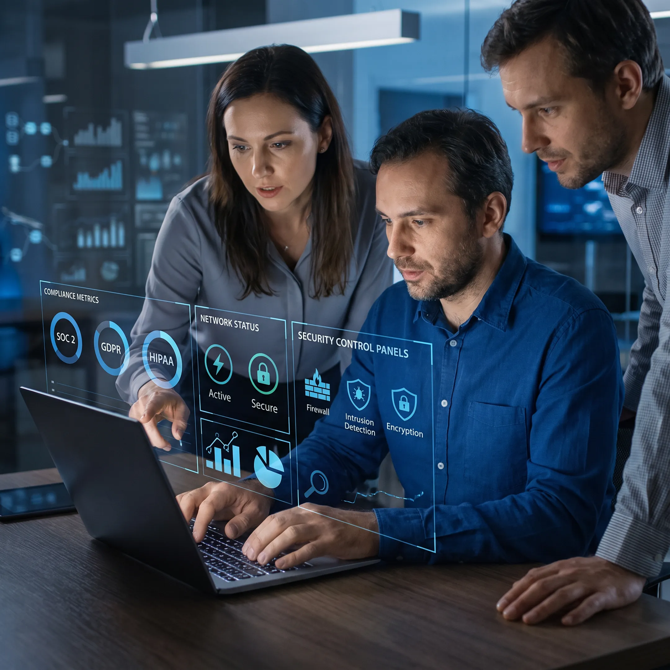 Consultant reviewing cybersecurity compliance documents