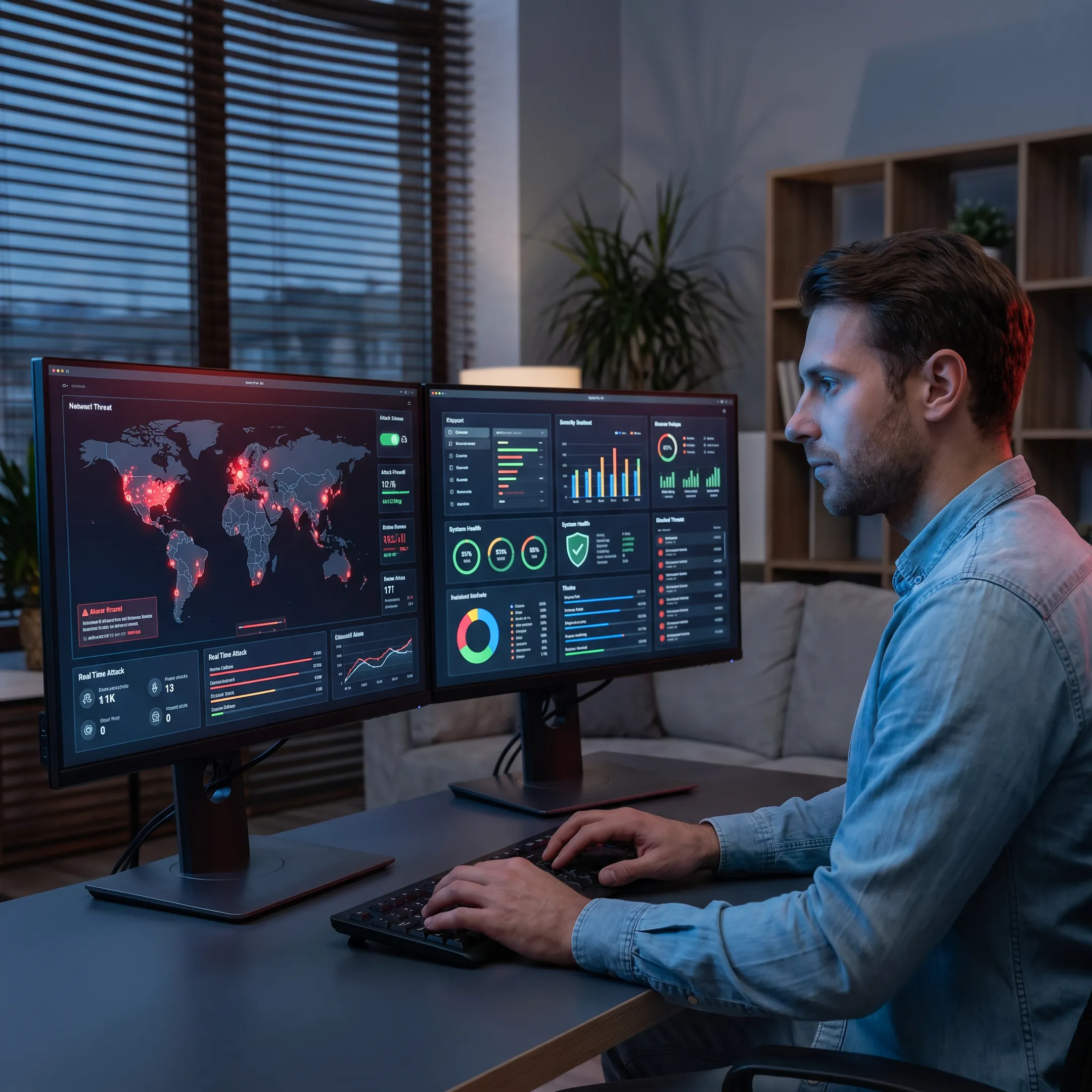 Cybersecurity professional reviewing web application security dashboard