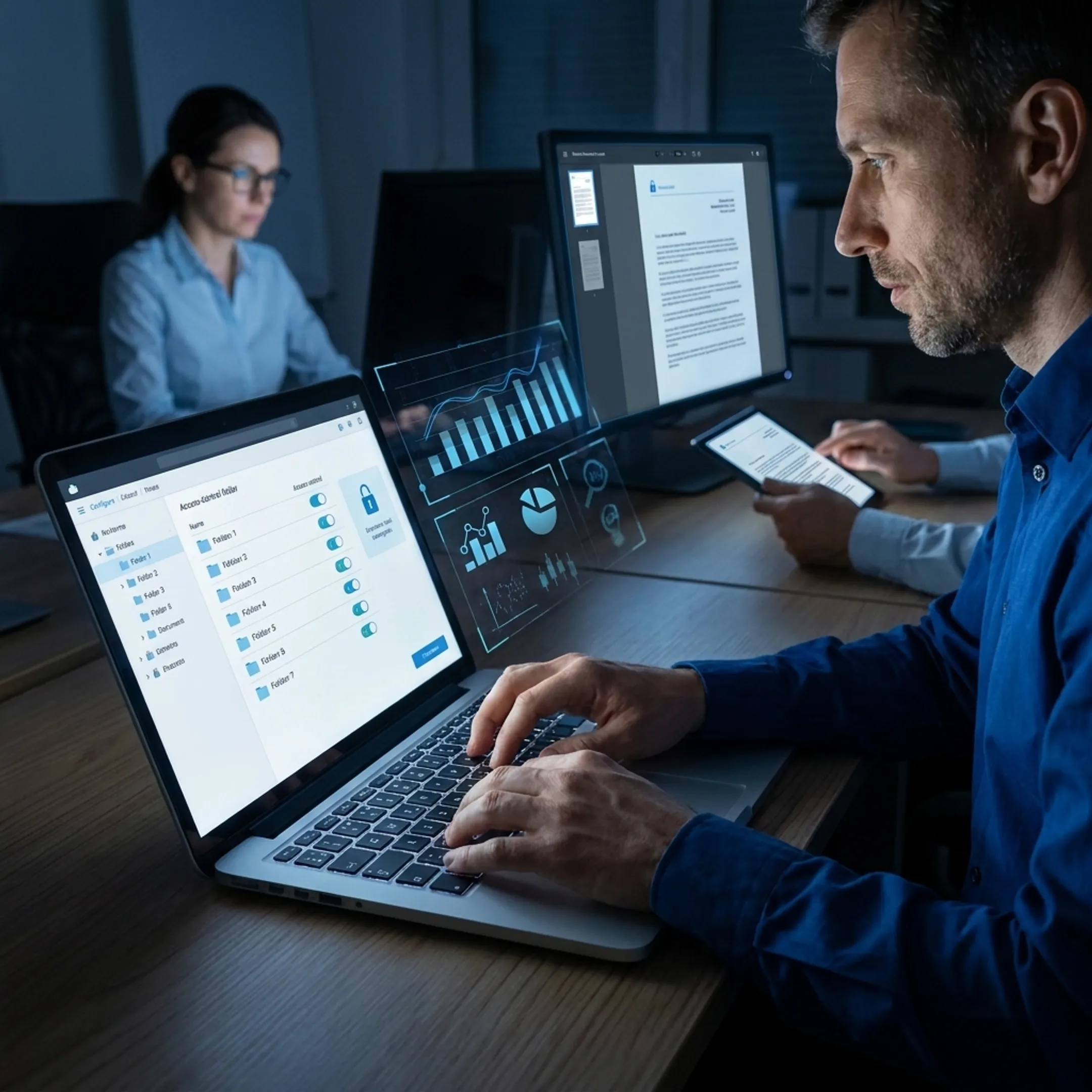 IT specialist configuring secure document access