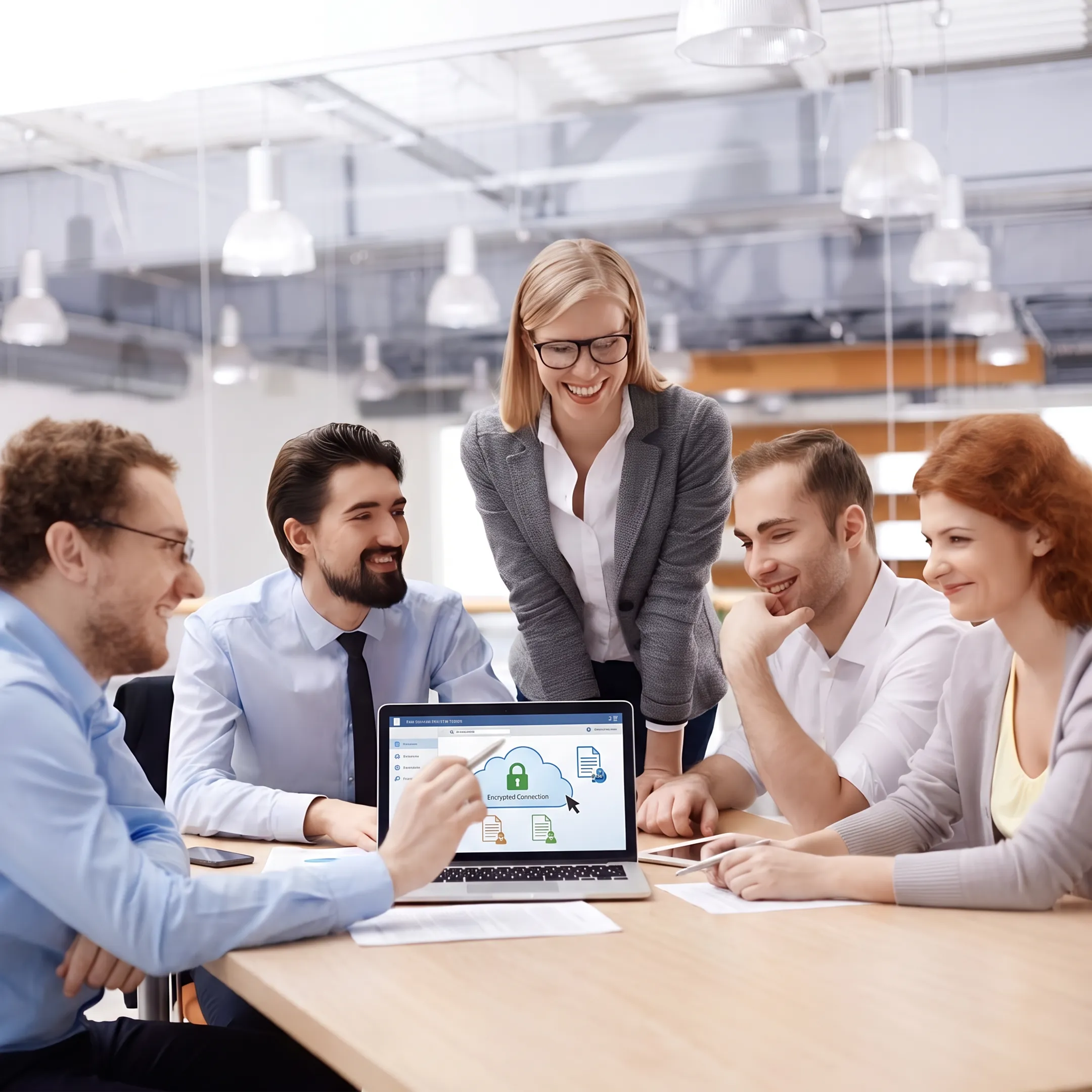 Small business team securely sharing documents