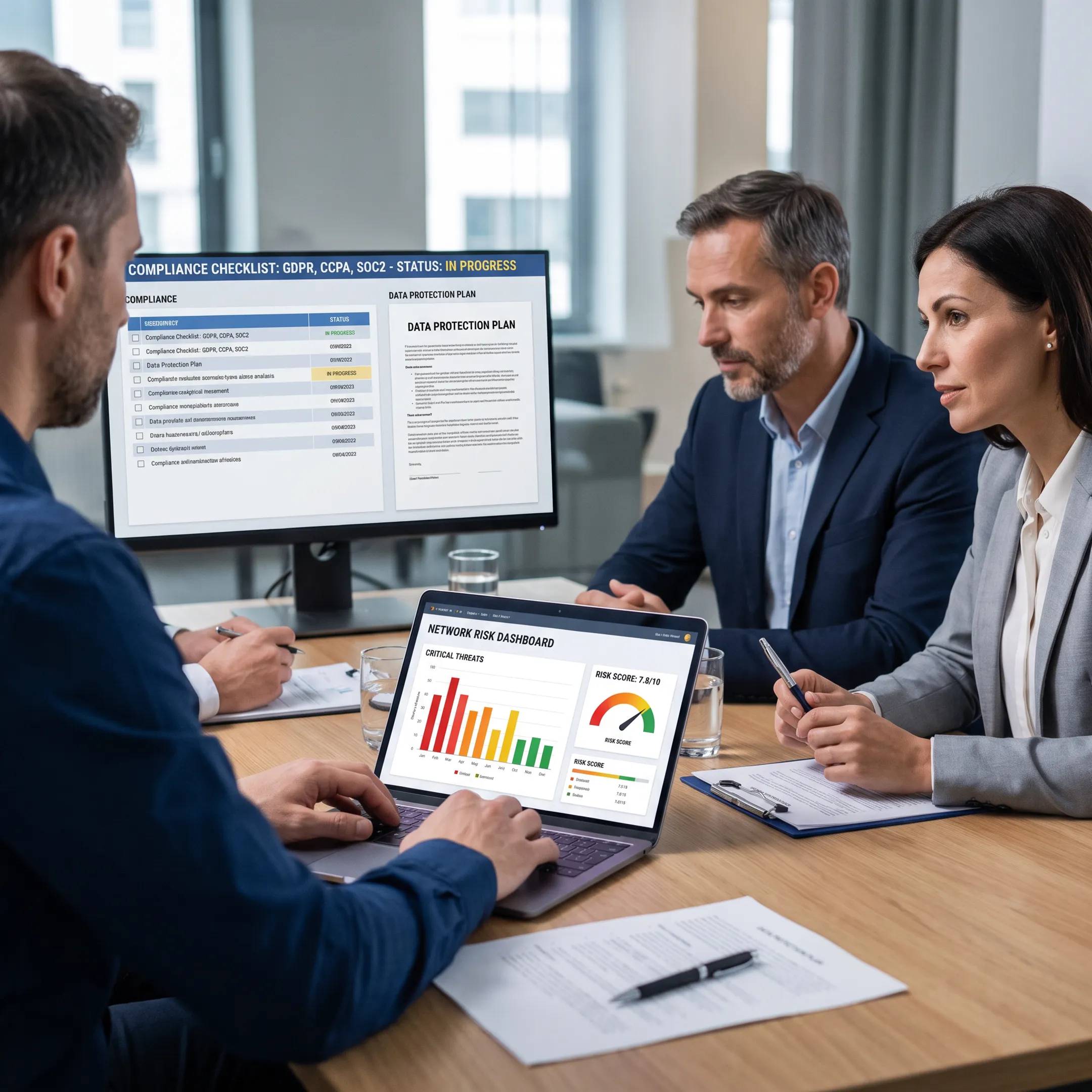 IT advisor reviewing cybersecurity strategy with business leaders