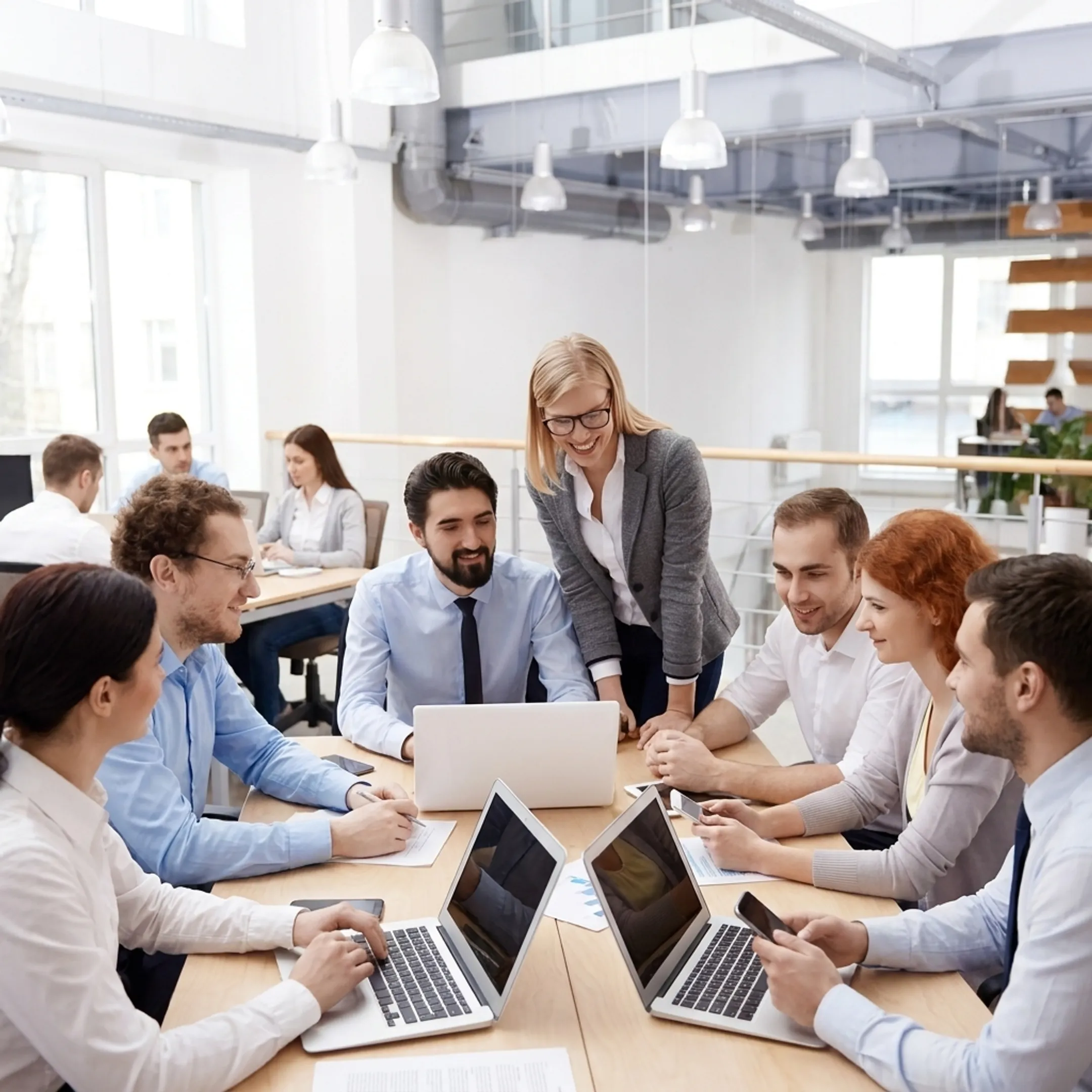 Business team using secure office Wi-Fi