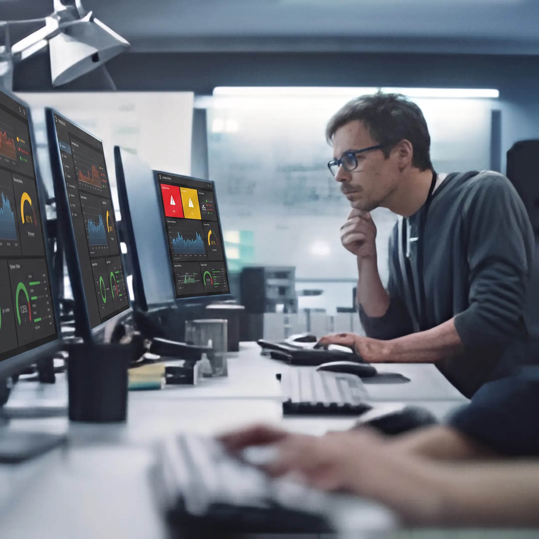 IT professional monitoring business network systems