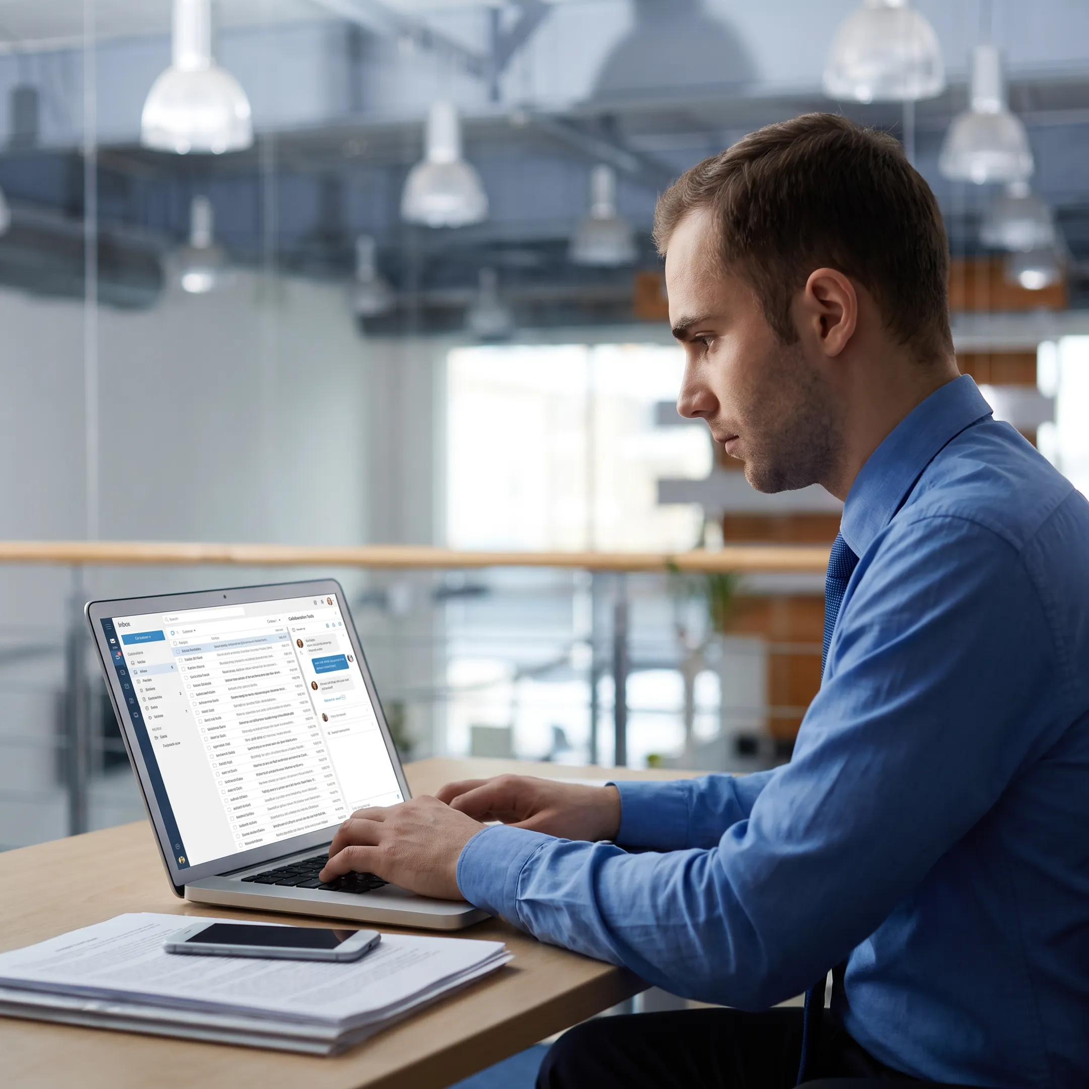Business professional using a secure email inbox
