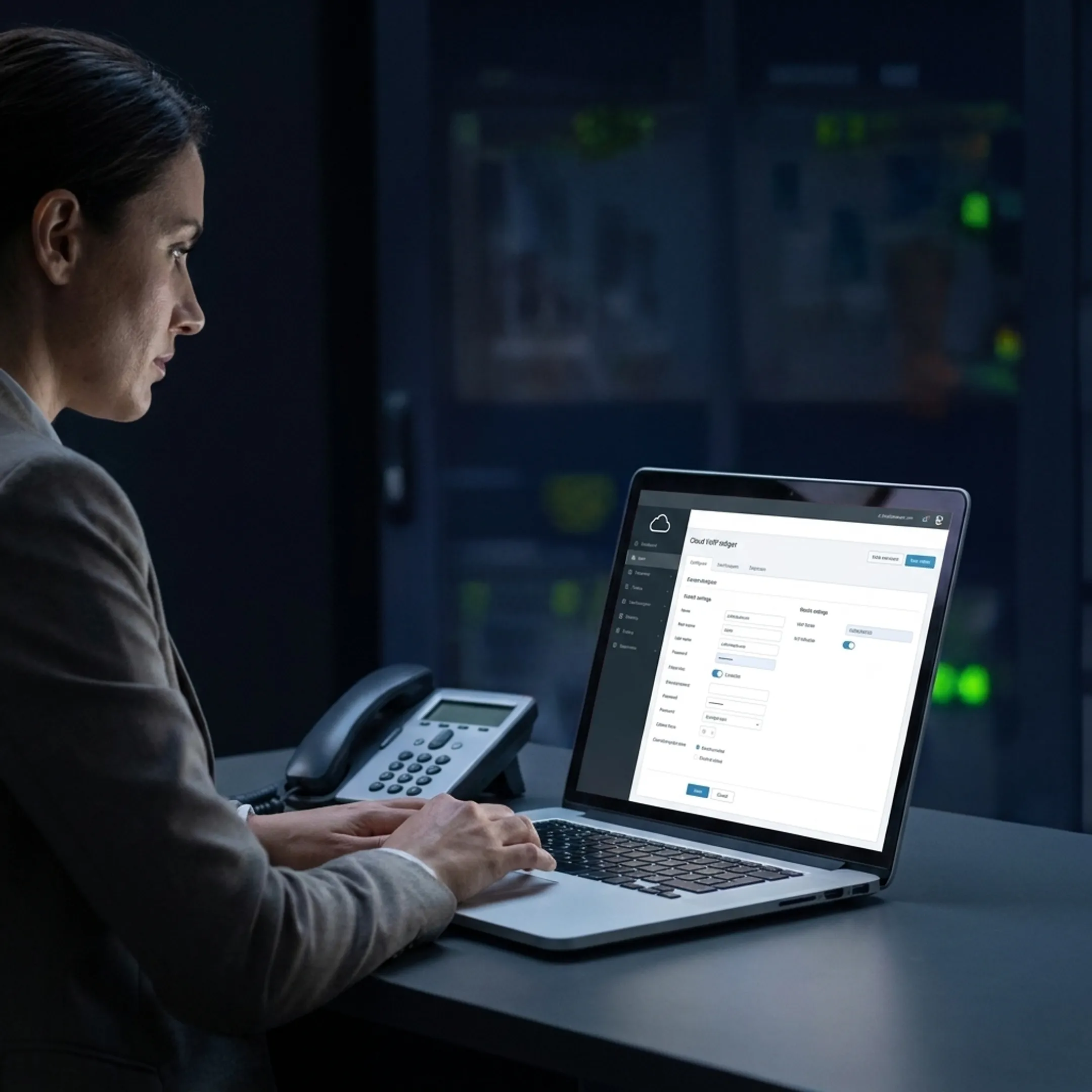 IT specialist configuring a VoIP phone system