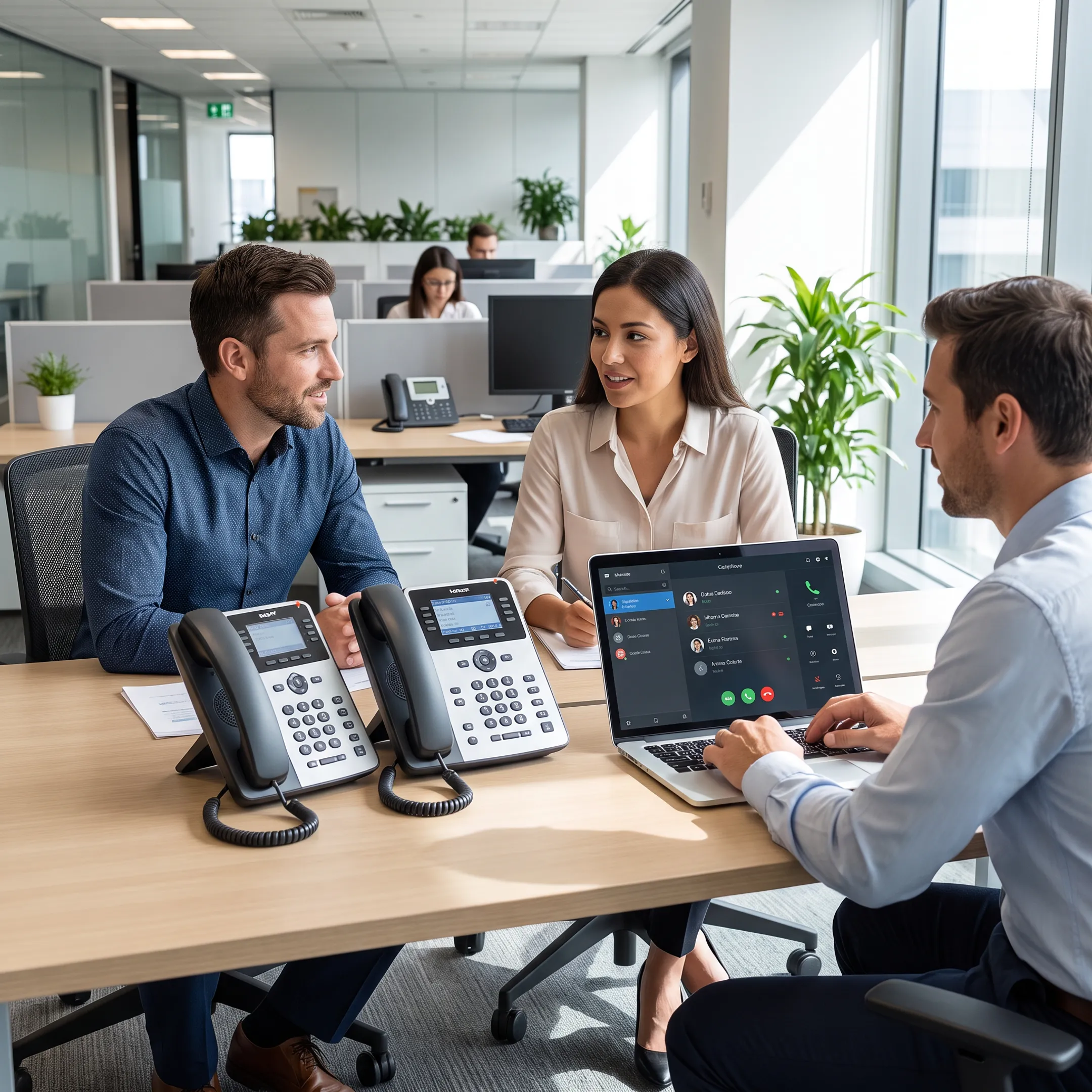 Business team using cloud VoIP phones