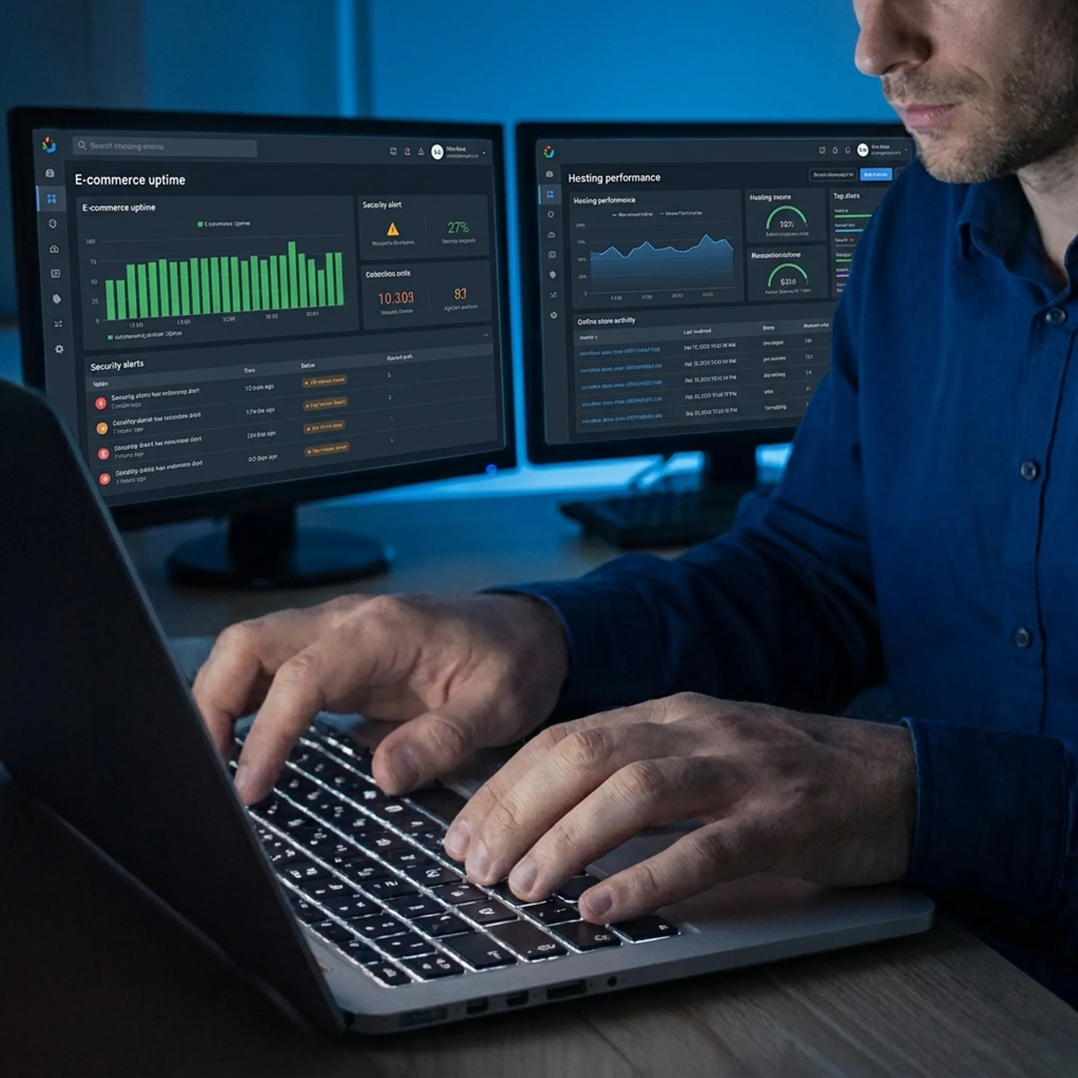 Technician monitoring ecommerce website performance