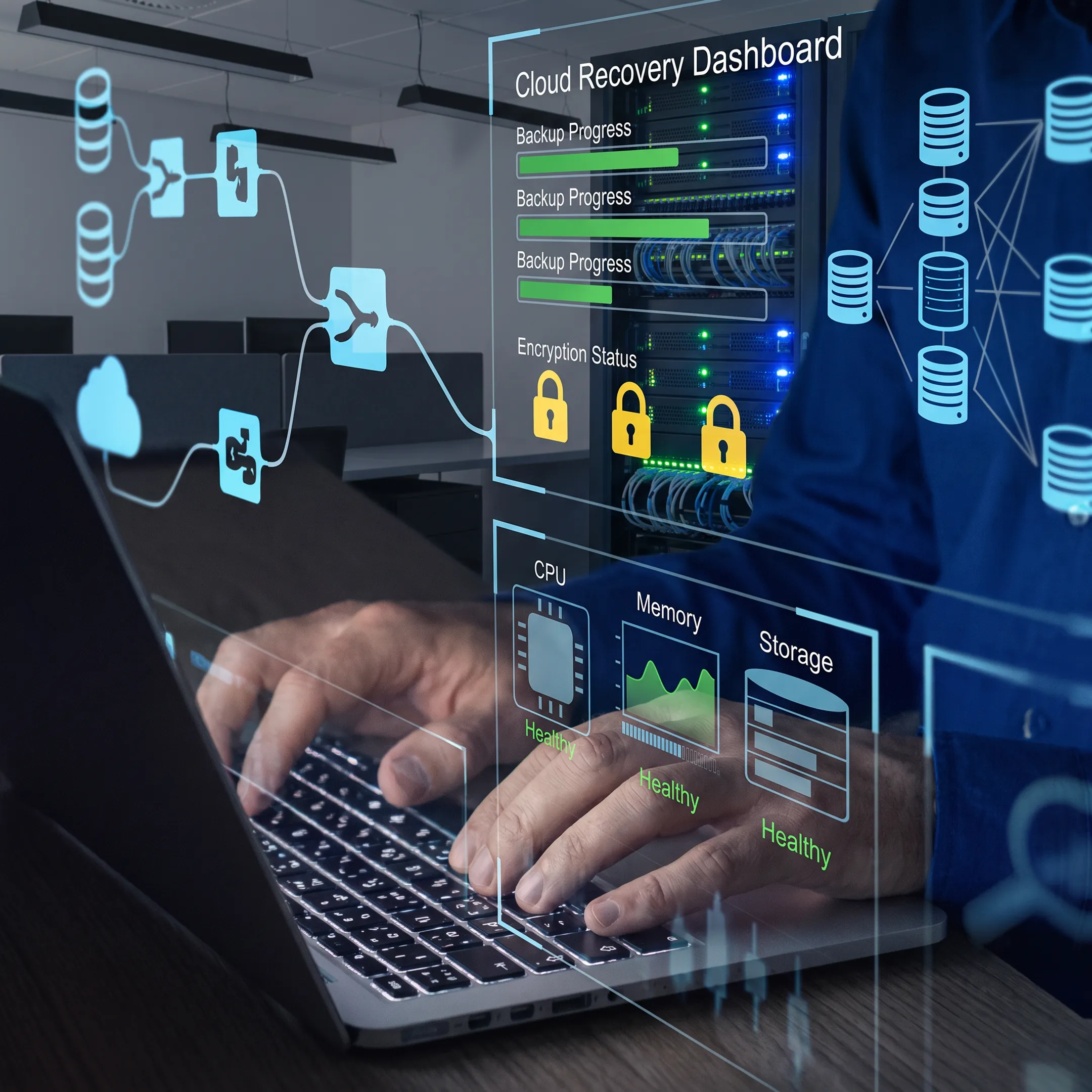 IT professional reviewing secure business backup systems