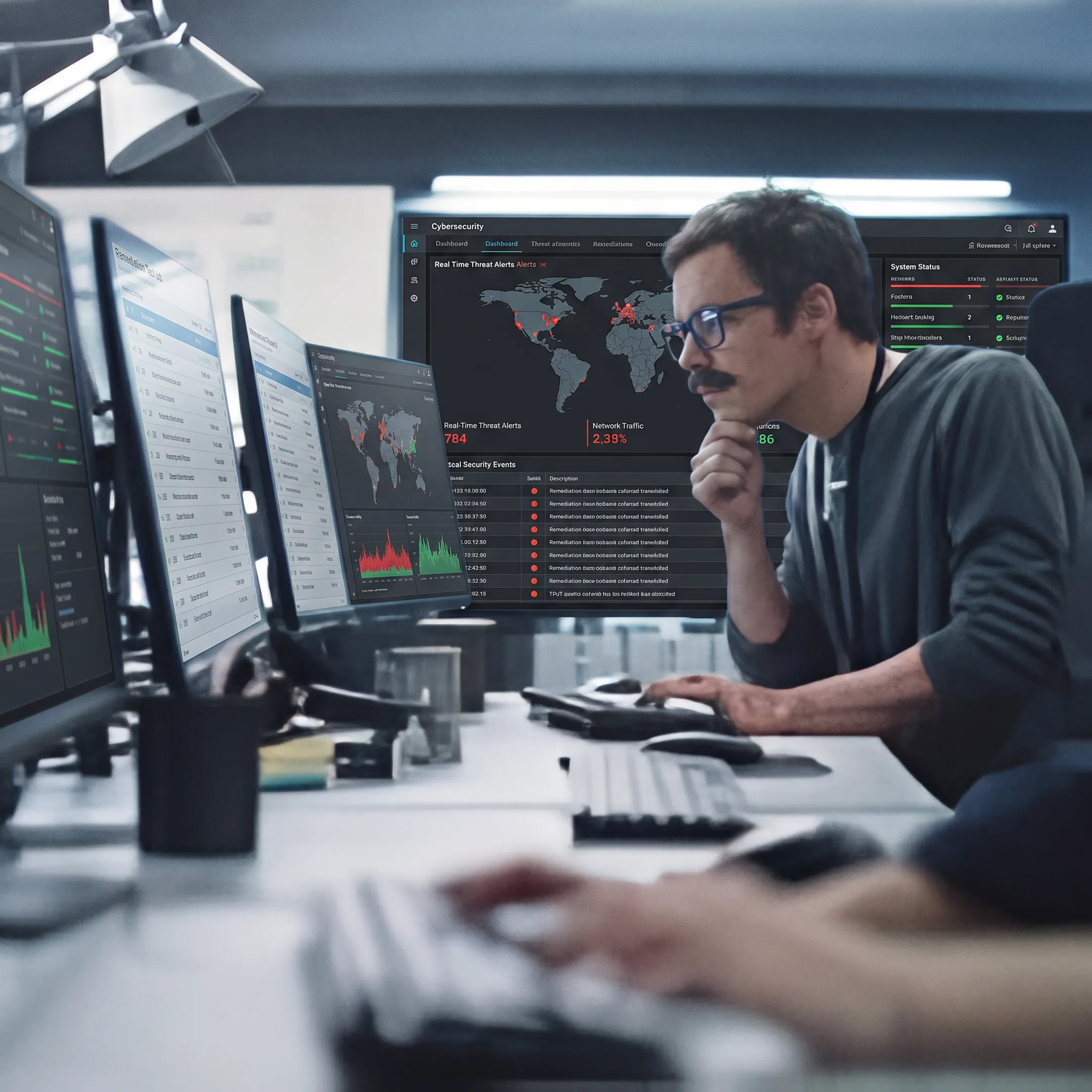 IT professional reviewing cybersecurity alerts