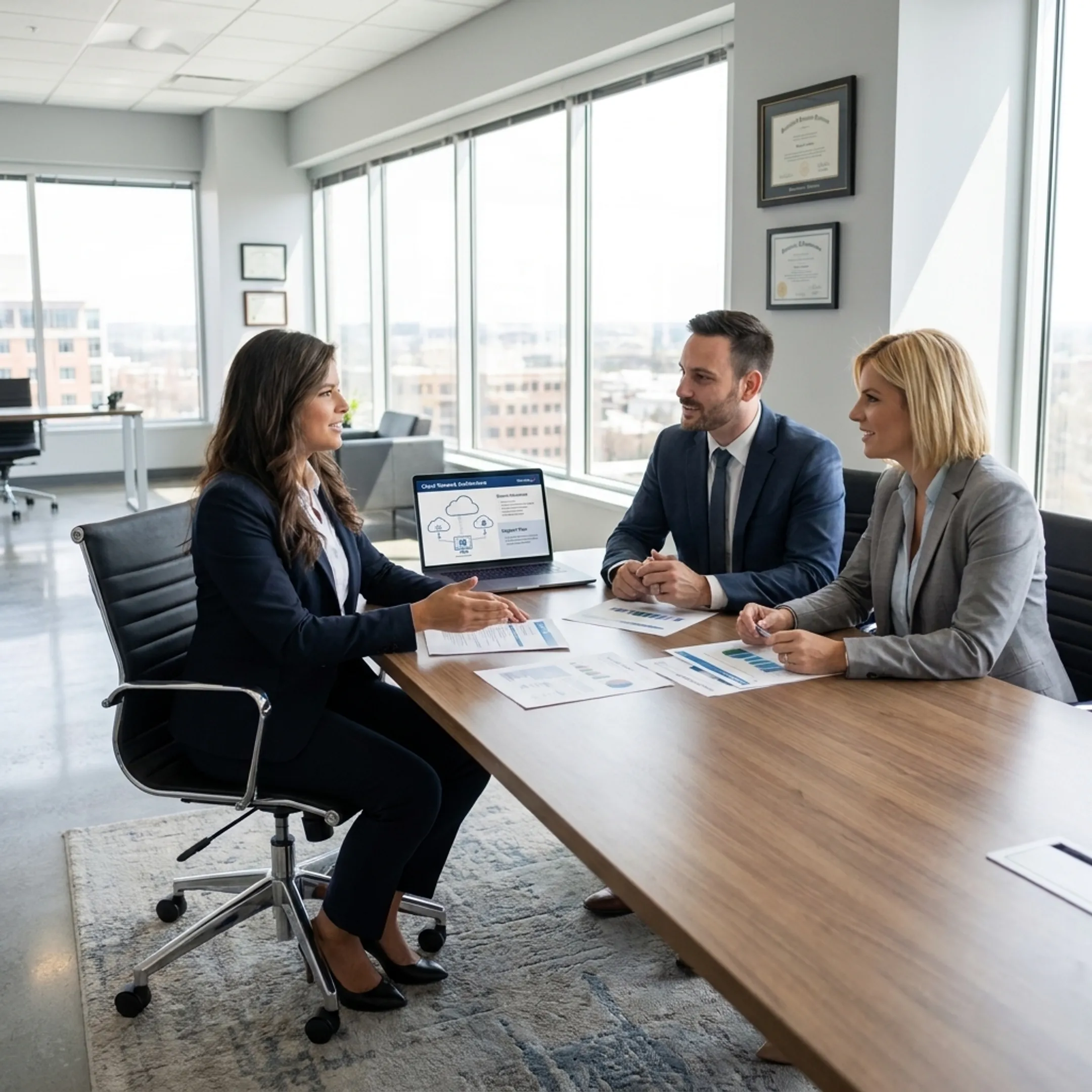 IT consultant discussing managed technology with business leaders