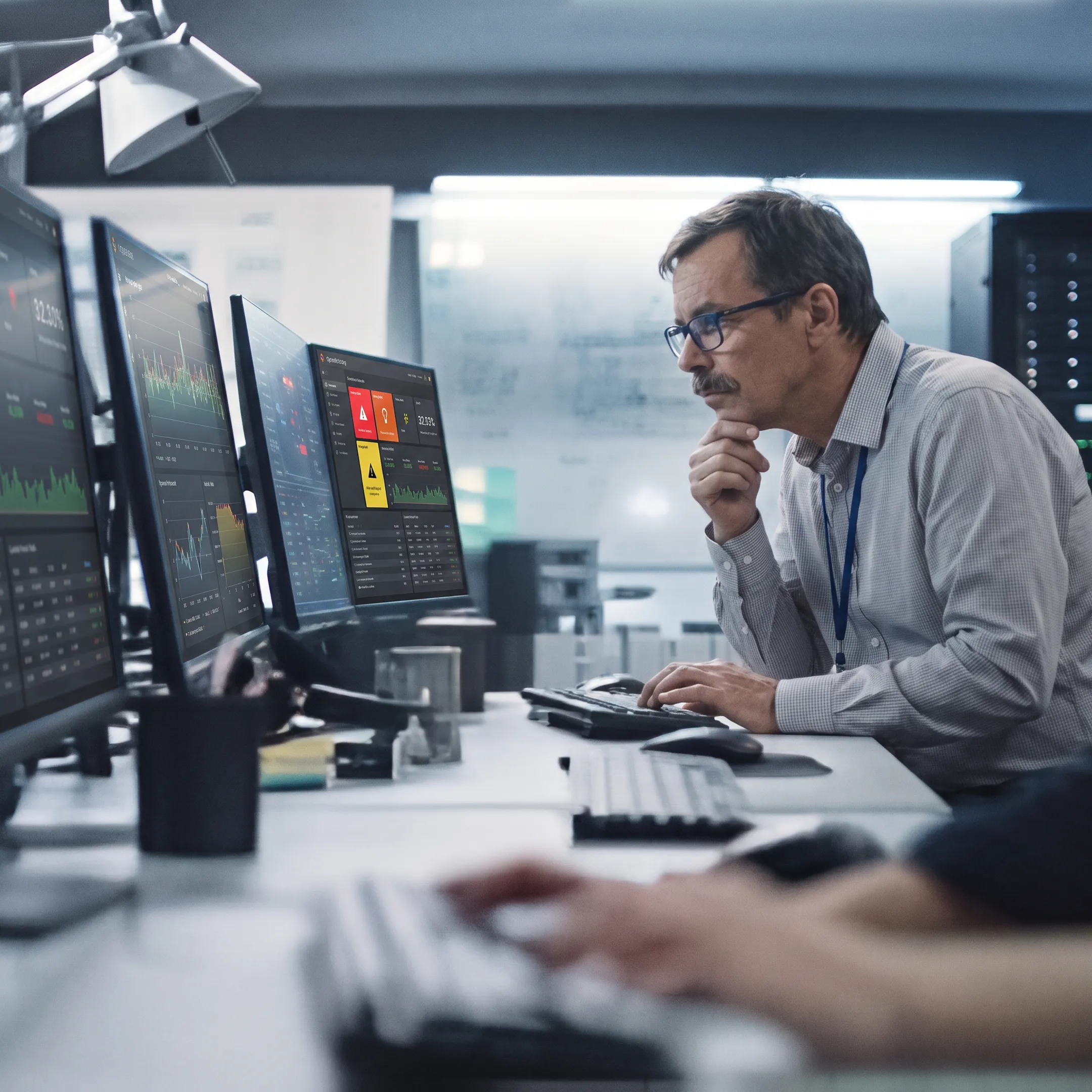 IT professional monitoring business network systems