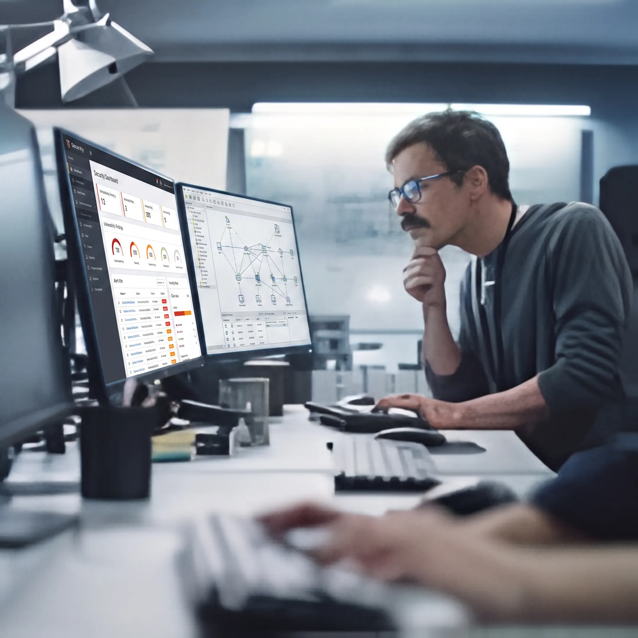 Cybersecurity engineer reviewing penetration test findings