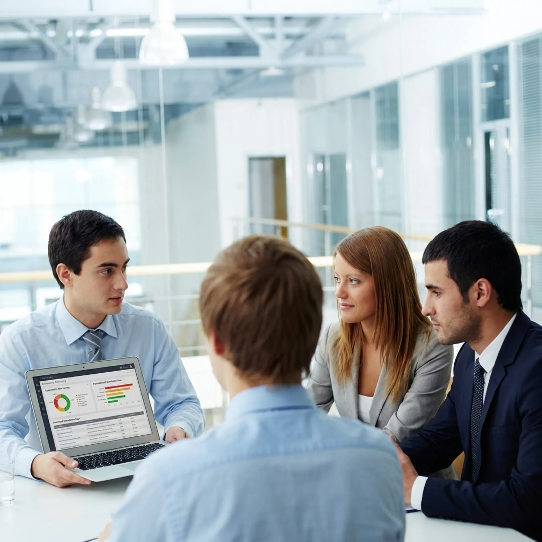 Consultant discussing a cybersecurity assessment