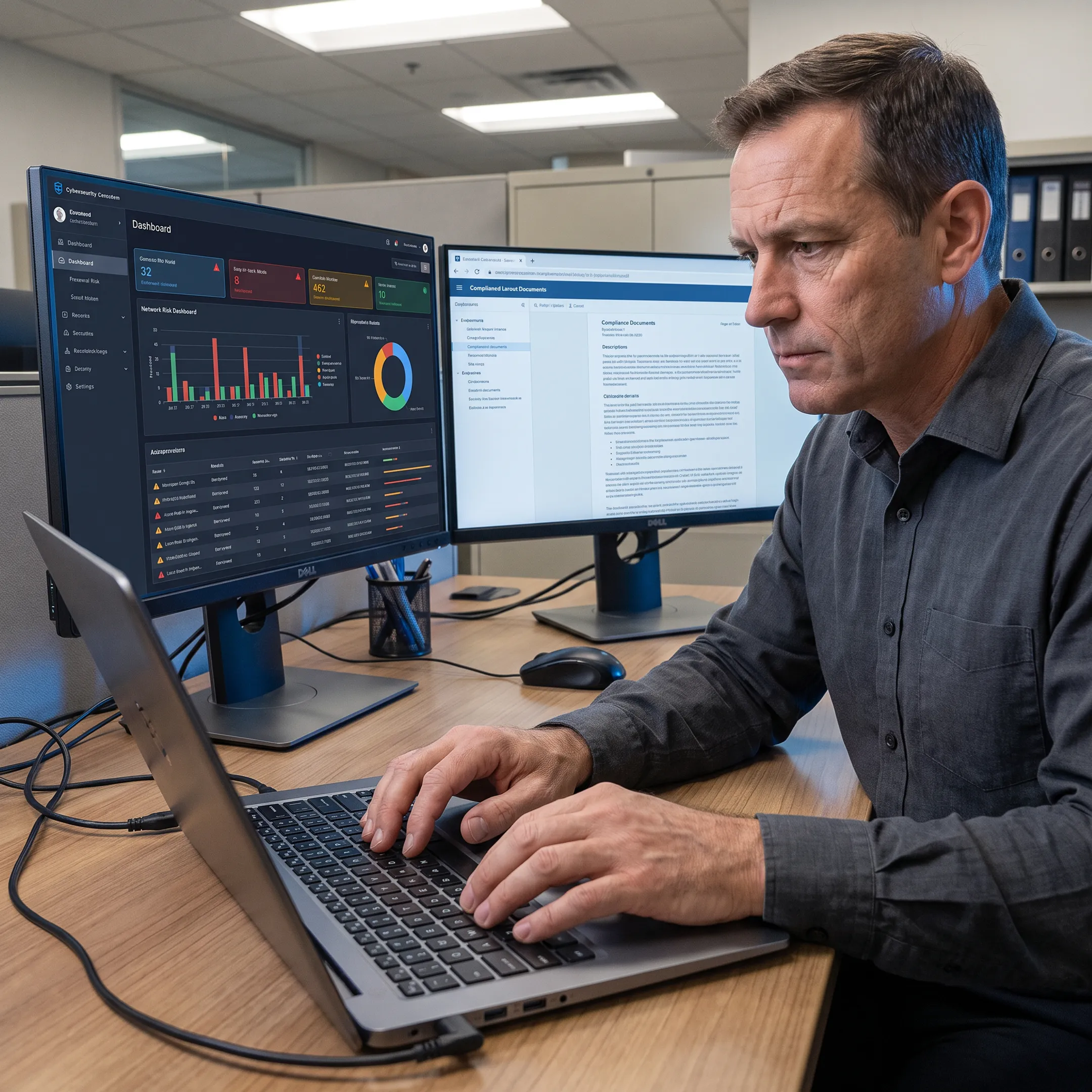 IT professional reviewing cybersecurity audit findings