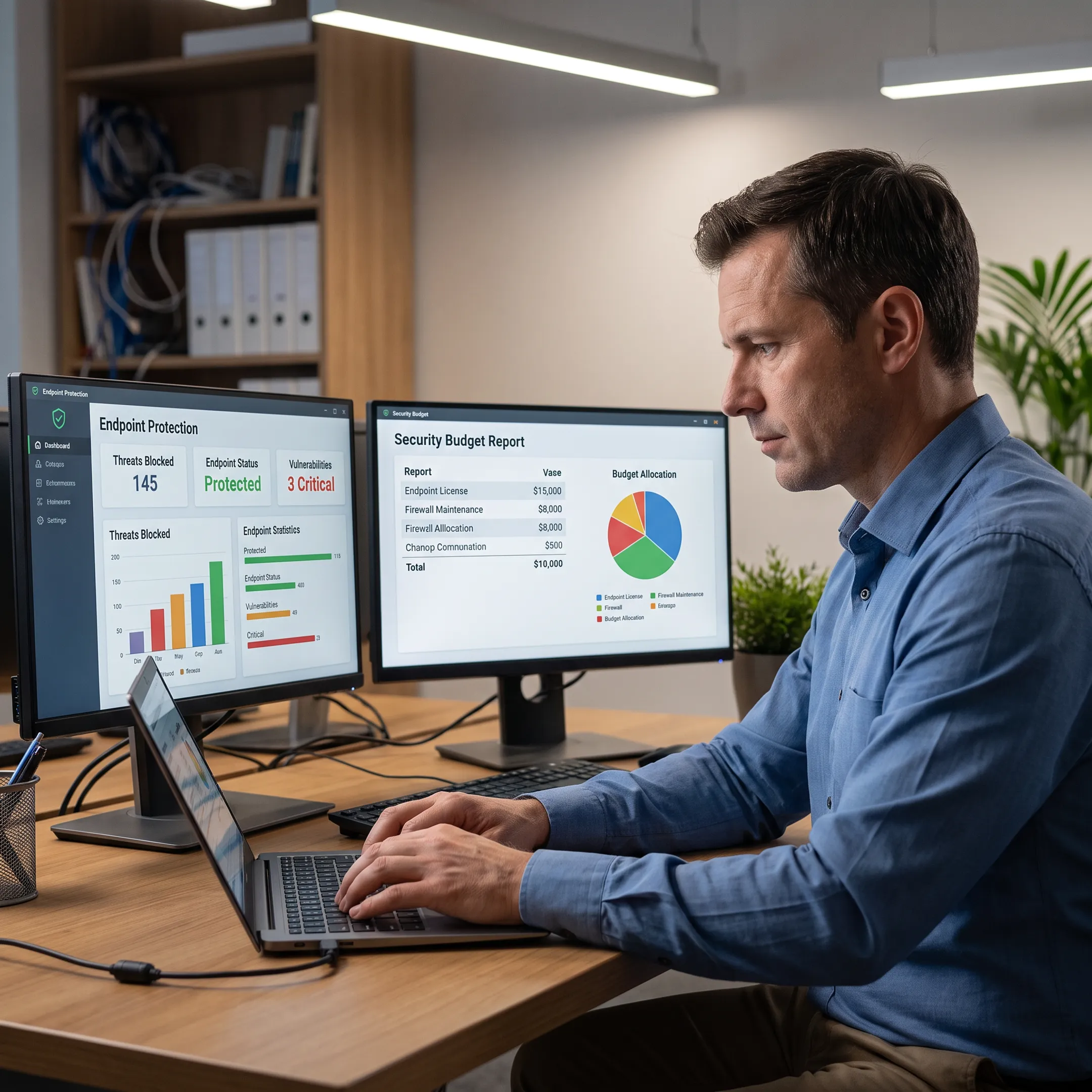 IT specialist reviewing endpoint security costs