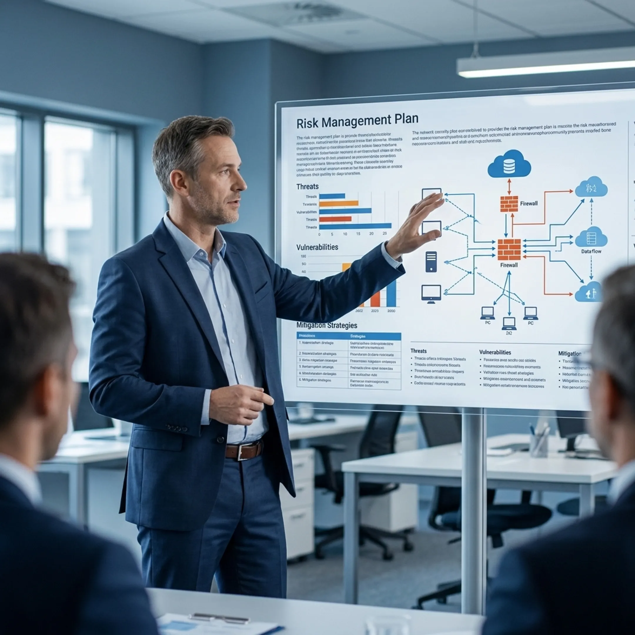 Consultant presenting a cybersecurity risk plan