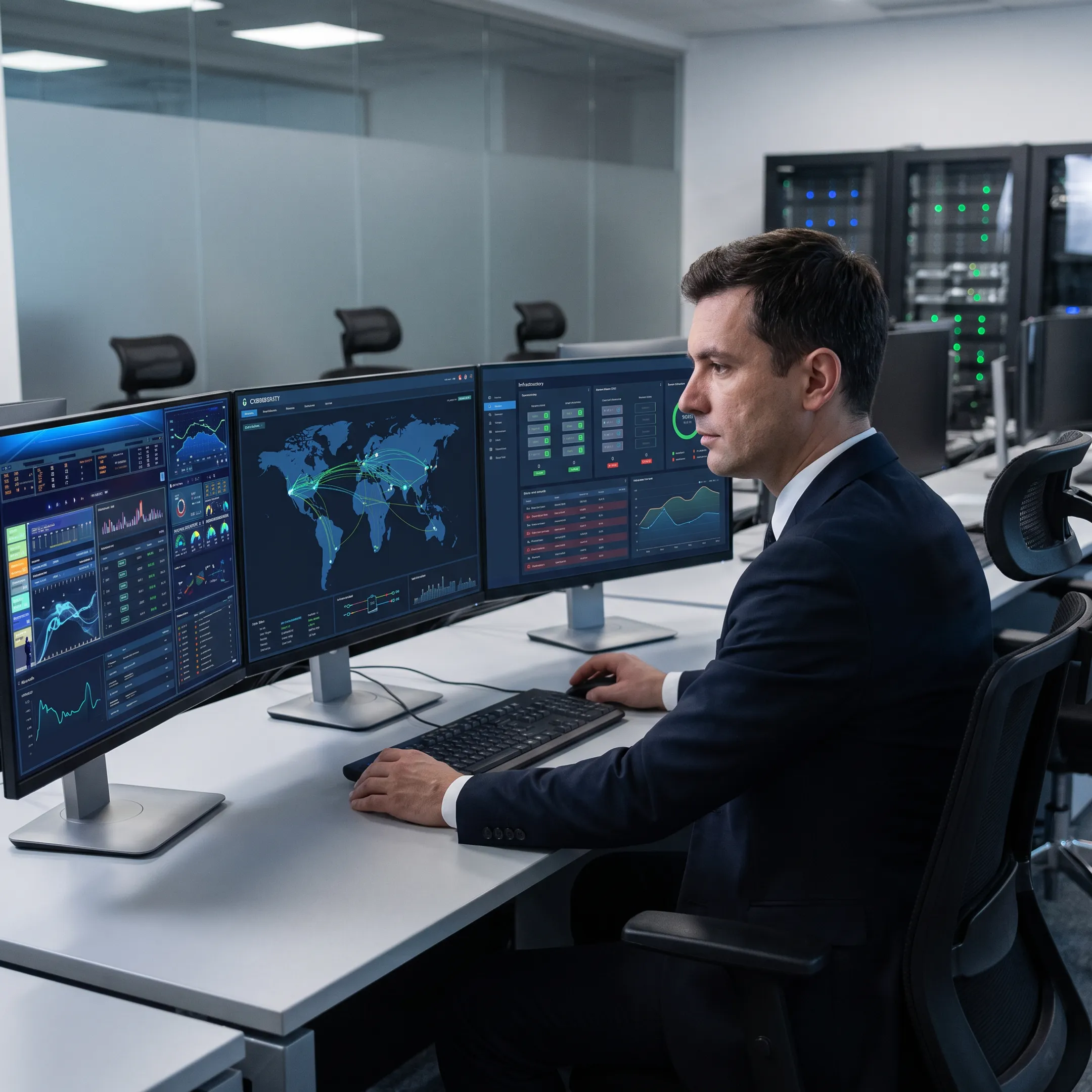 IT professional monitoring secure government network