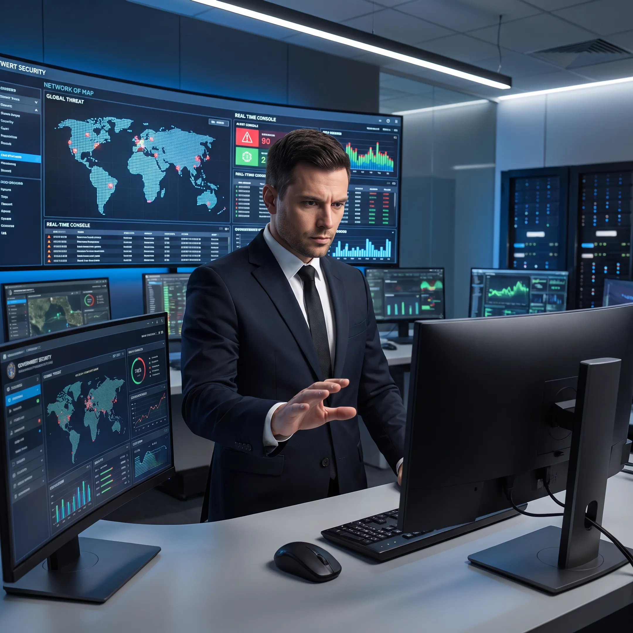 Cybersecurity analyst monitoring a government network