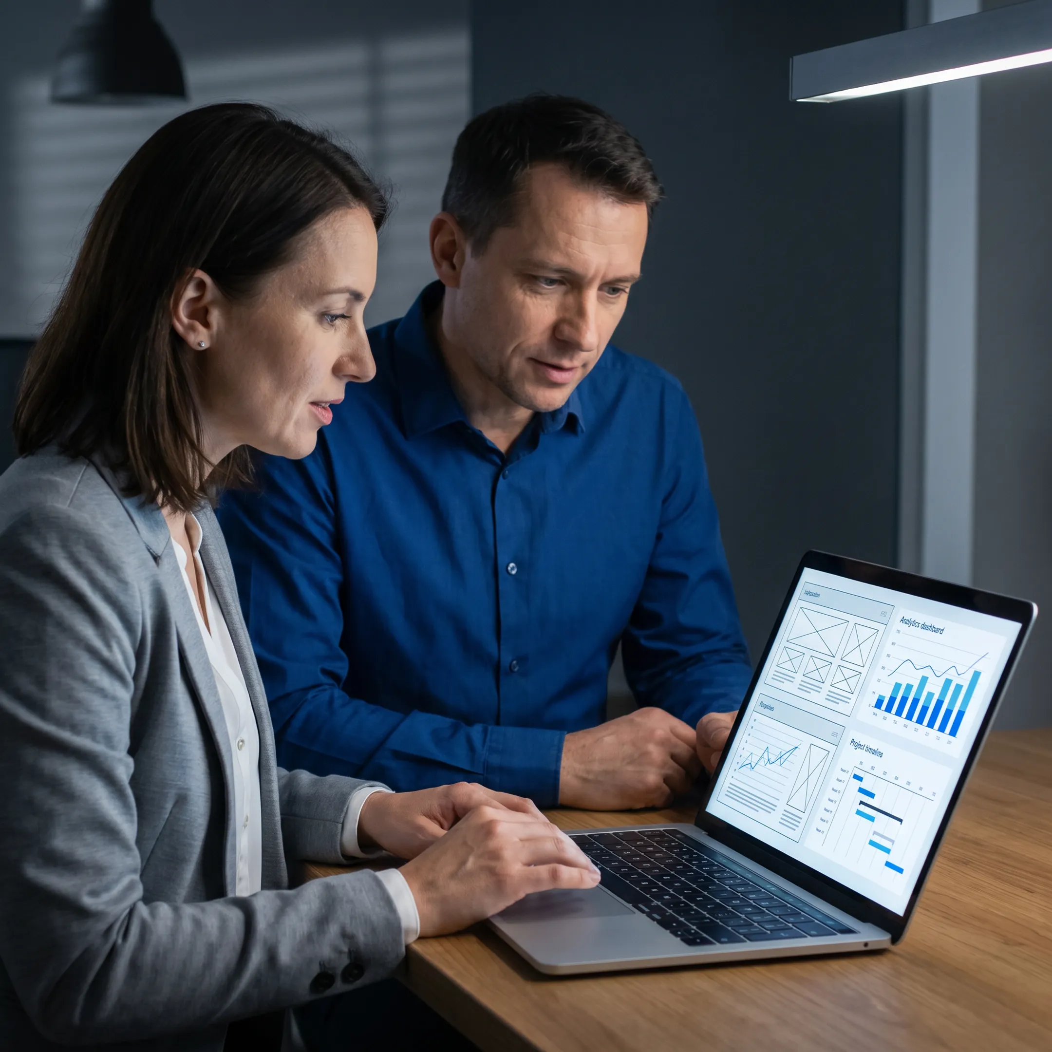 Consultant reviewing website strategy on a laptop