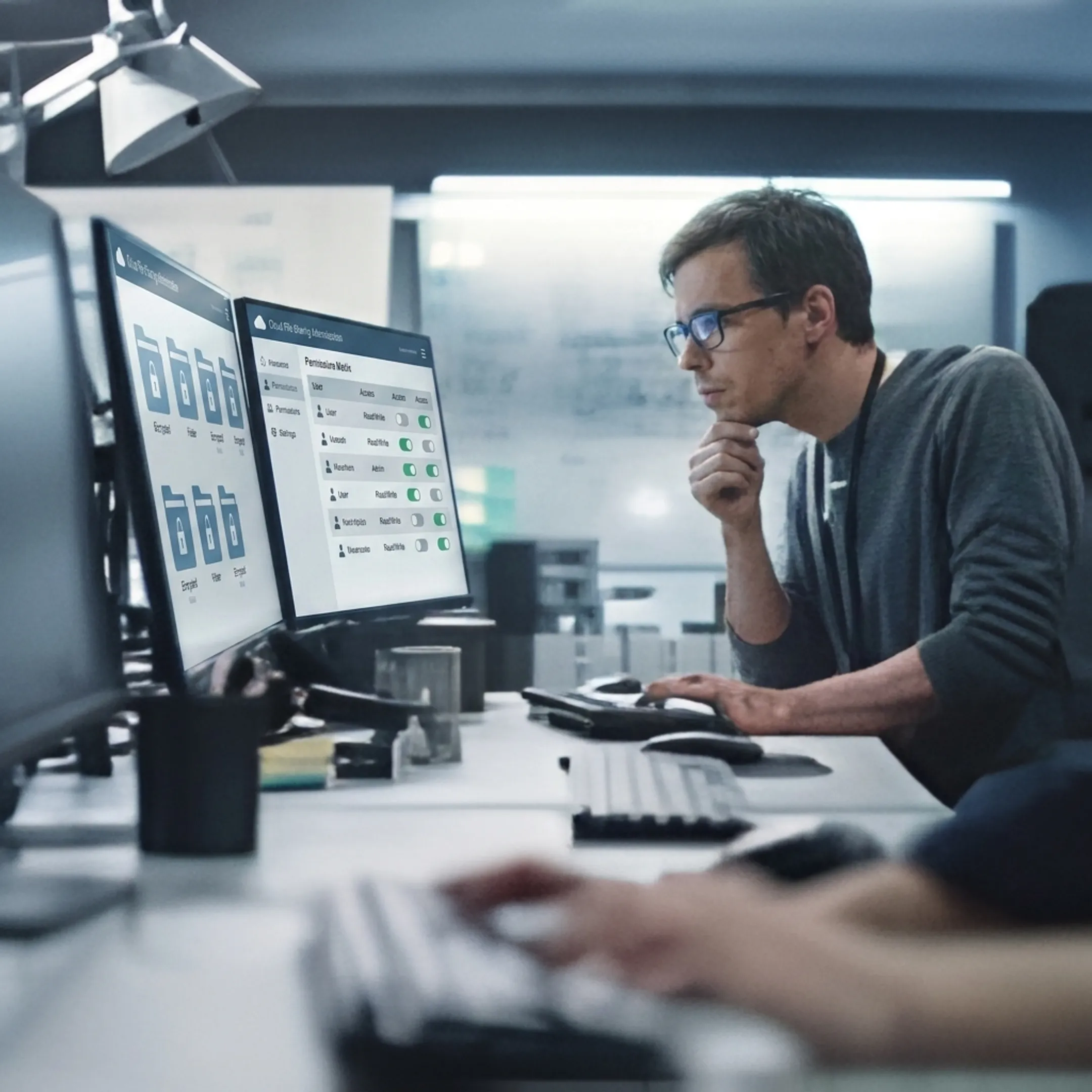 IT specialist configuring secure file-sharing access