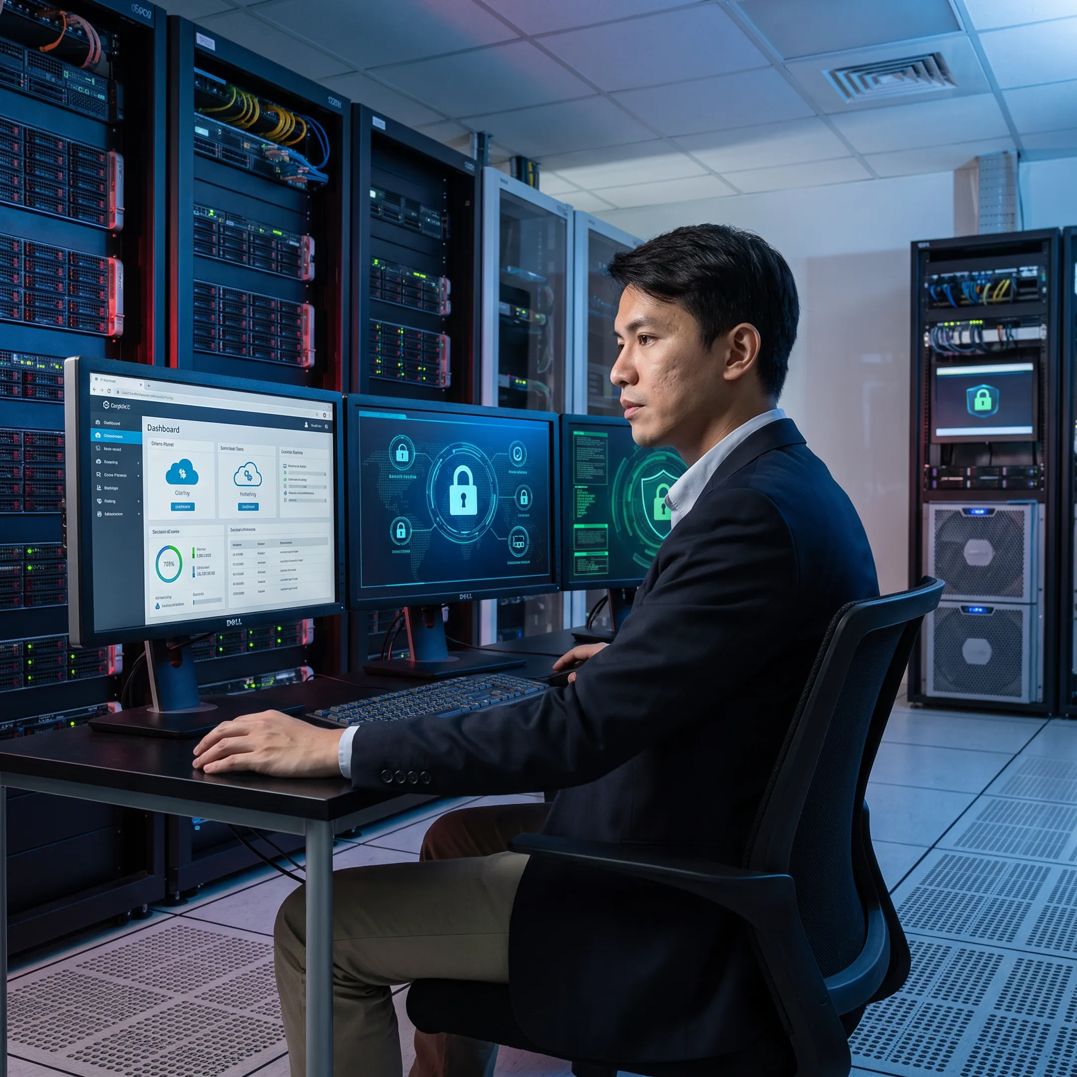 IT specialist configuring secure cloud hosting