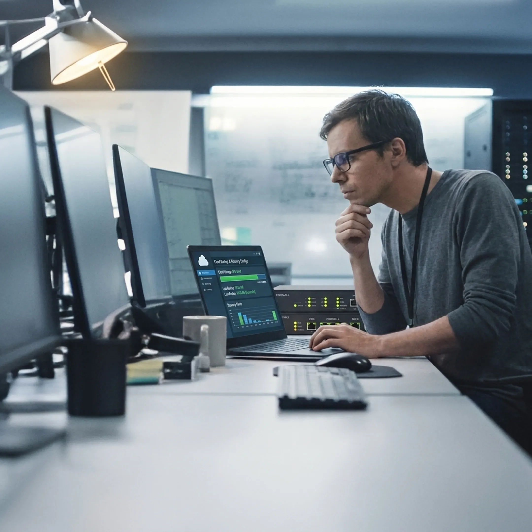 Engineer configuring protected business data storage