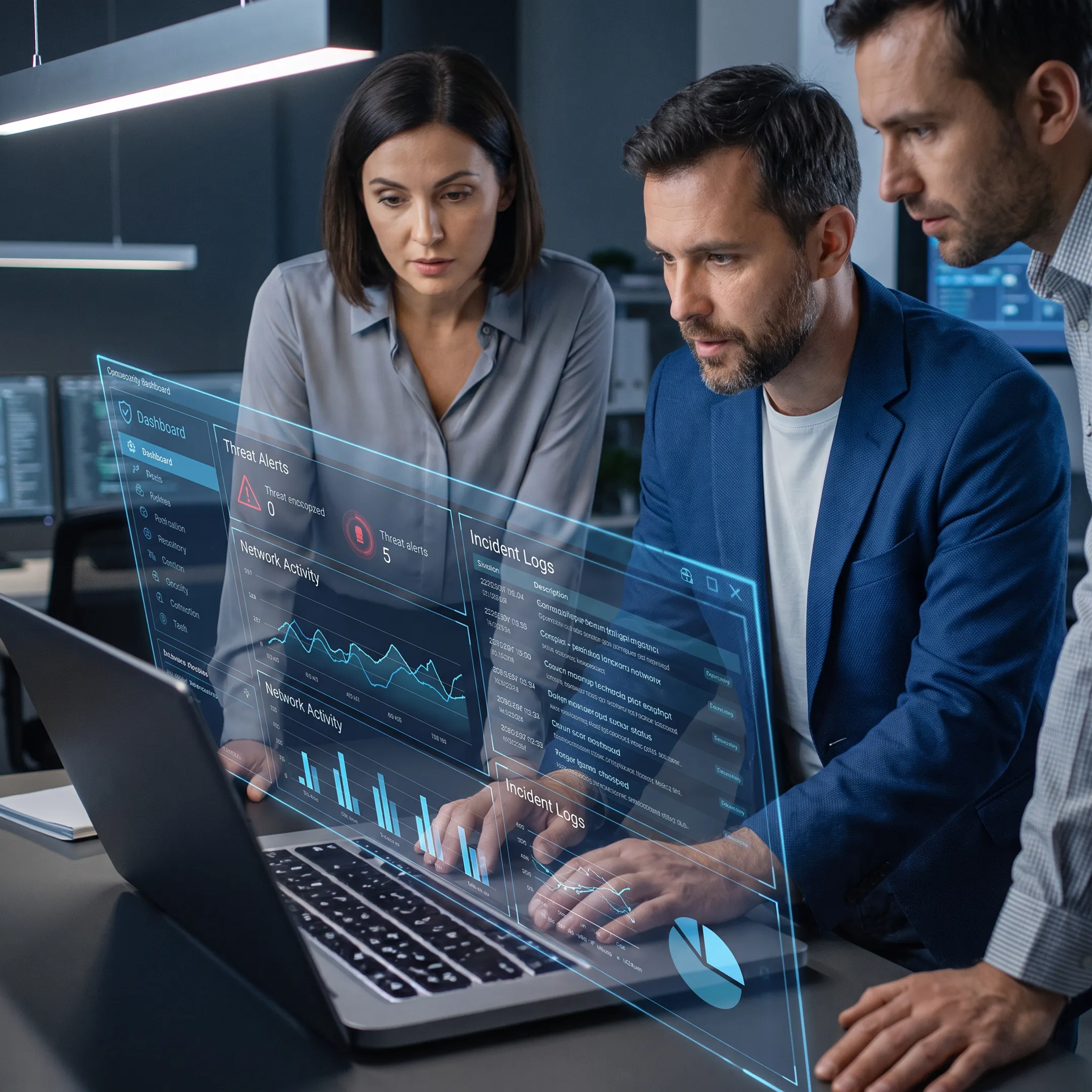 Cybersecurity consultant reviewing an incident response dashboard