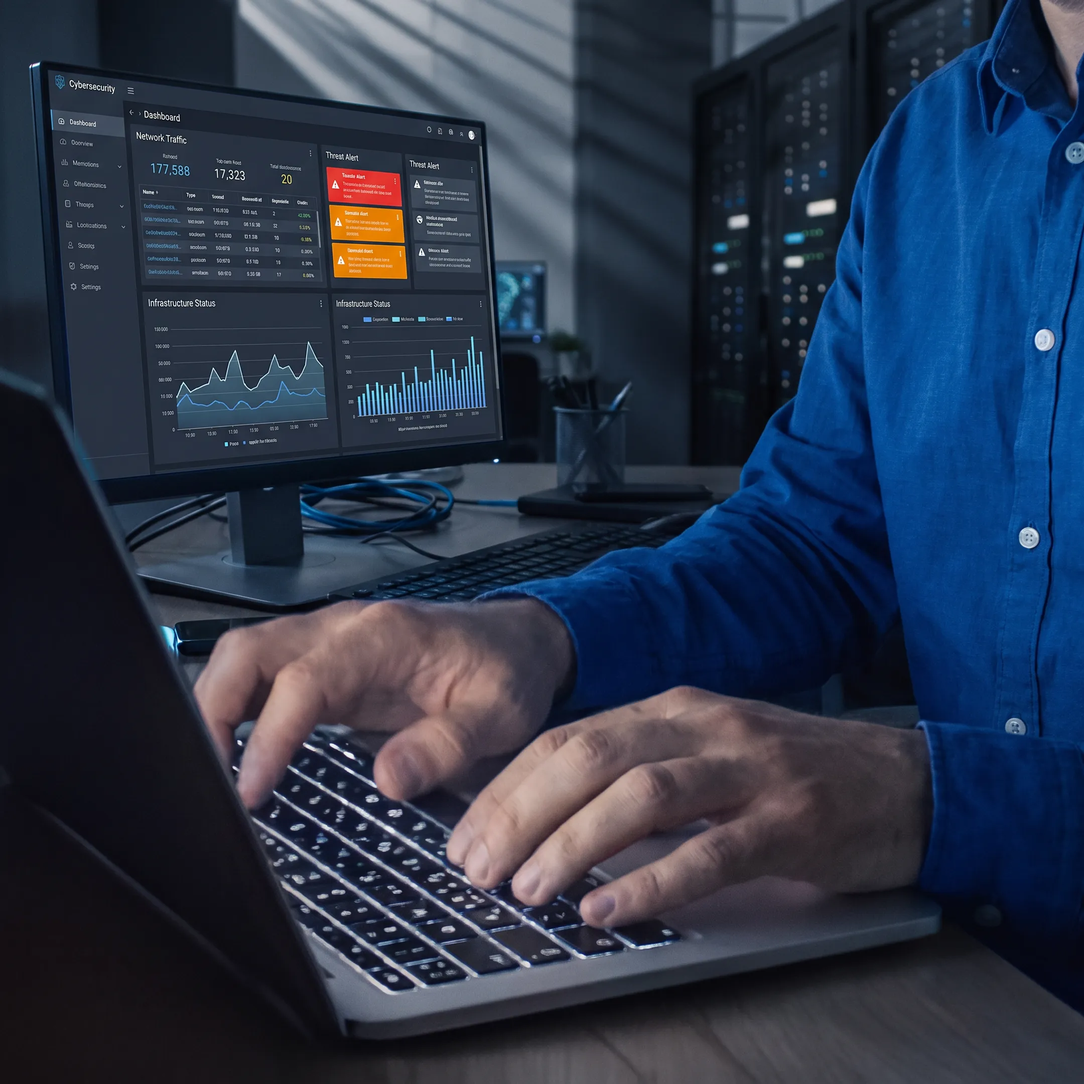 Cybersecurity specialist monitoring network traffic
