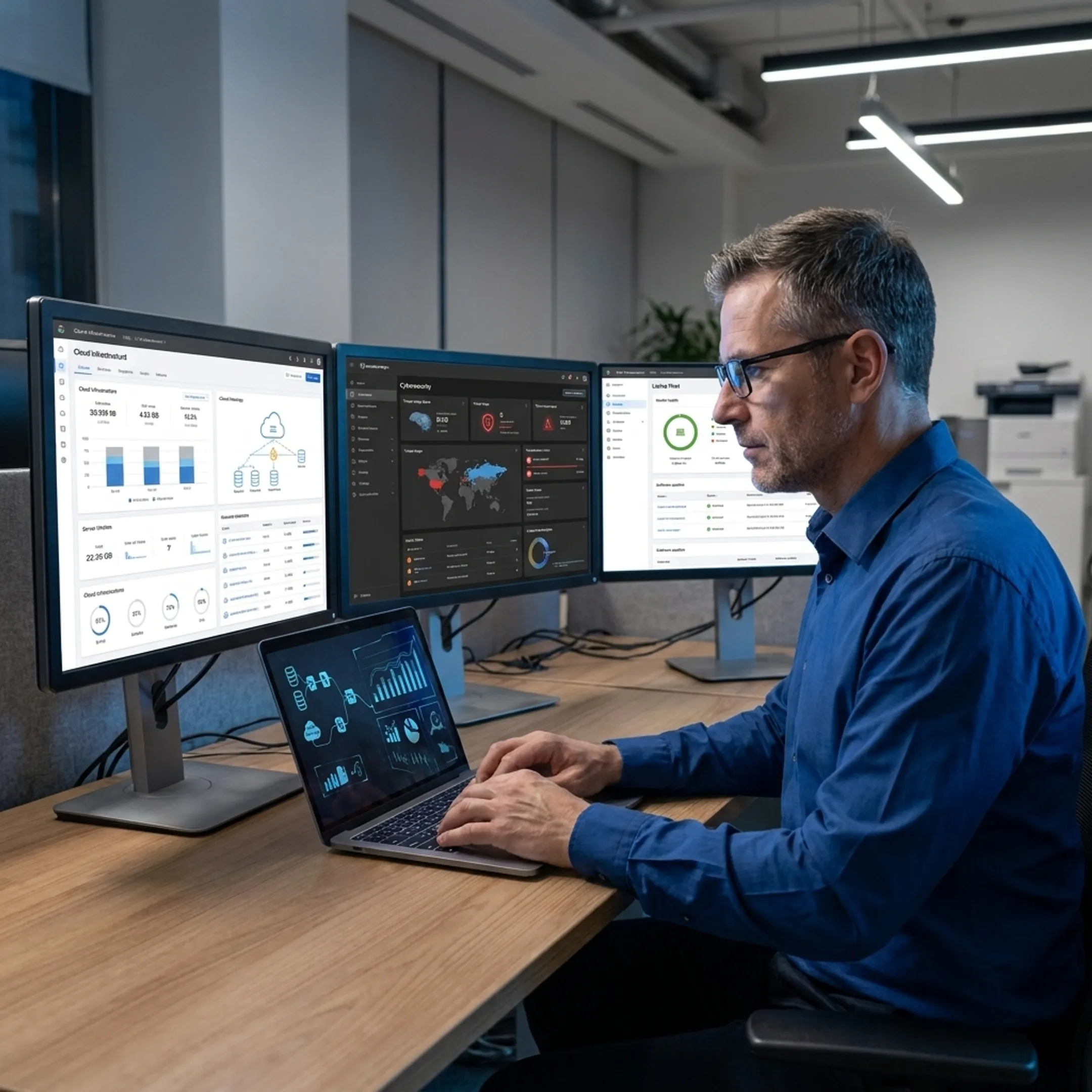 IT professional reviewing startup technology systems