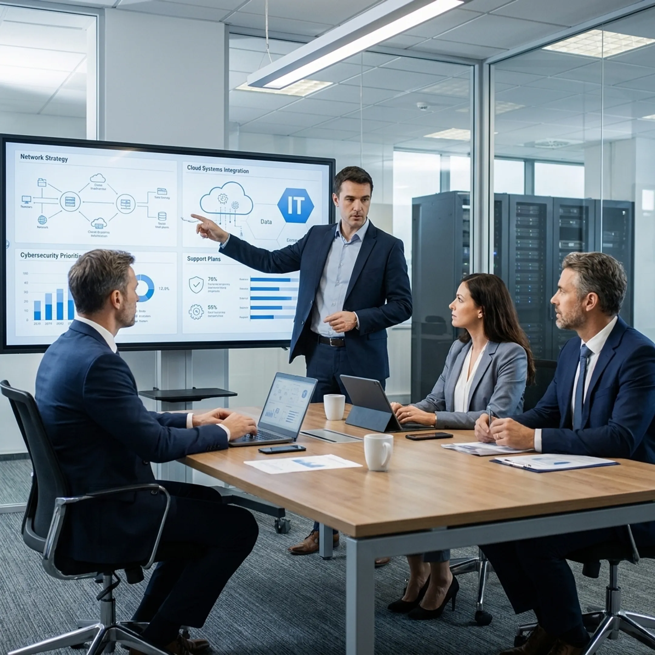 IT consultant reviewing business technology plan