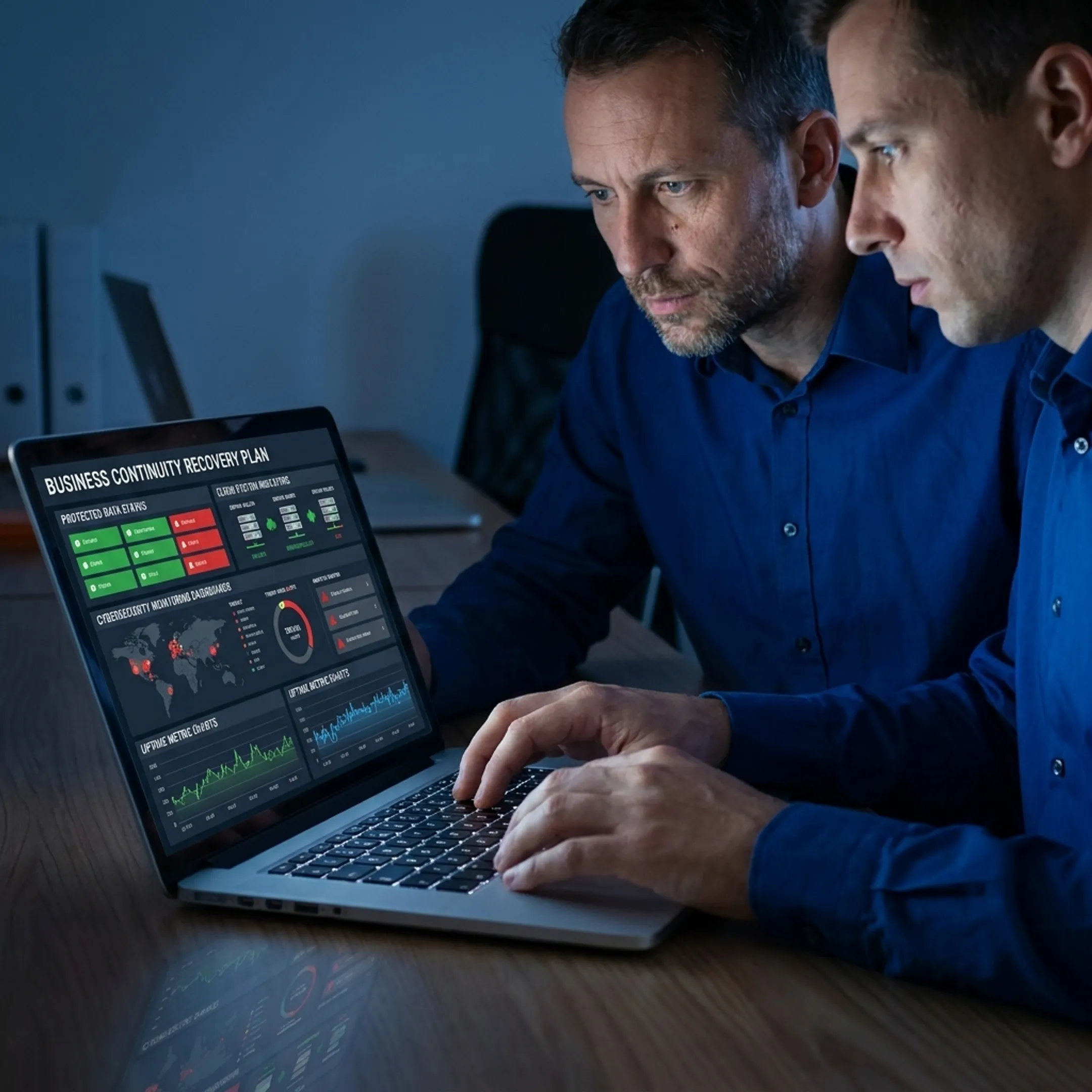 IT team reviewing business continuity plan