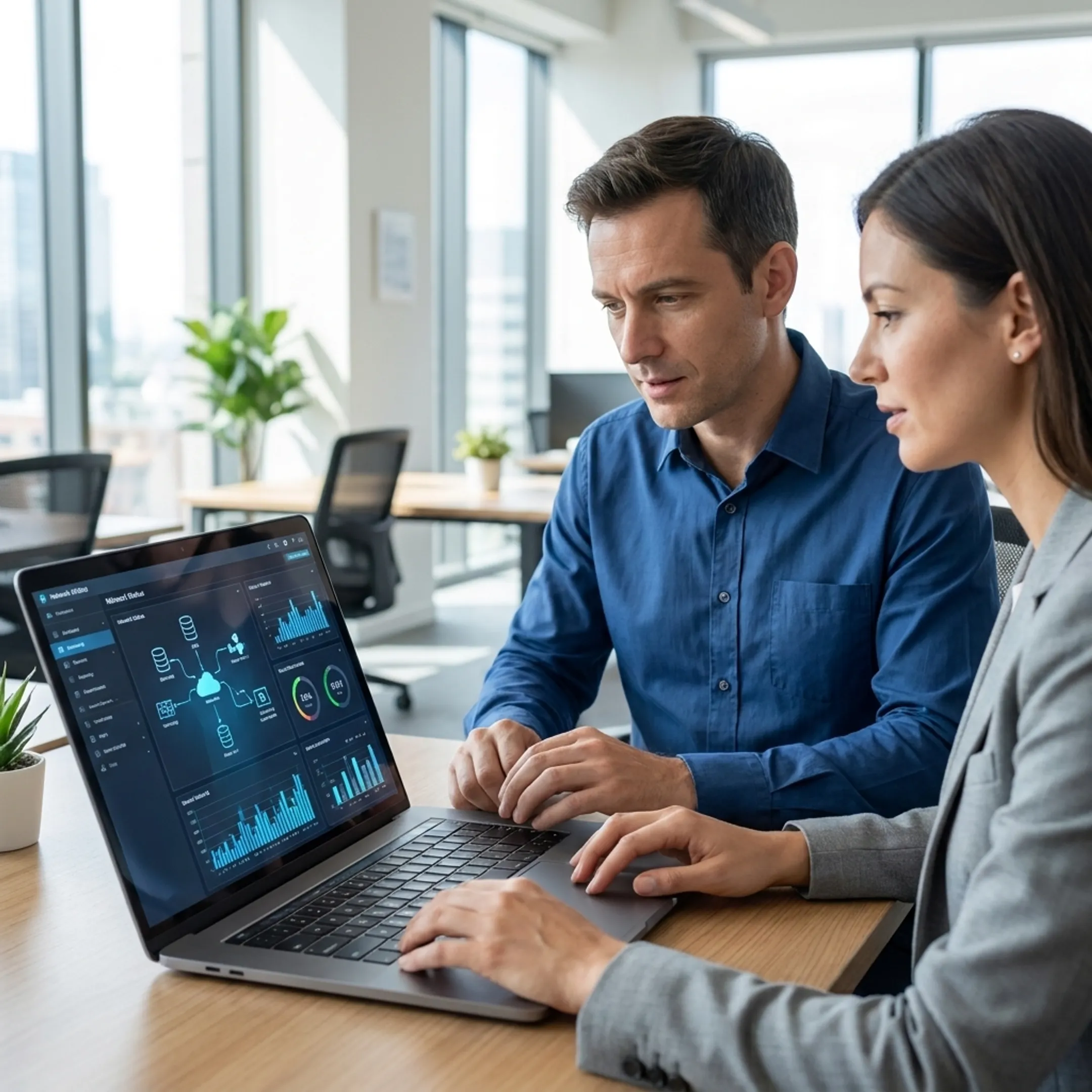 IT specialist reviewing a business network